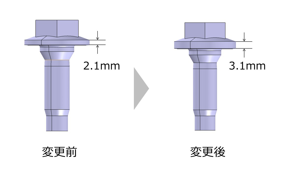 ボルトフランジの厚みアップ（リアショックアブソーバー×ボディ）