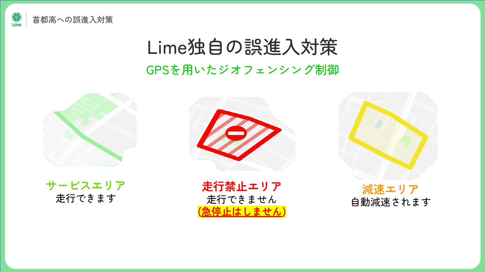 ジオフェンシング制御で走行制御