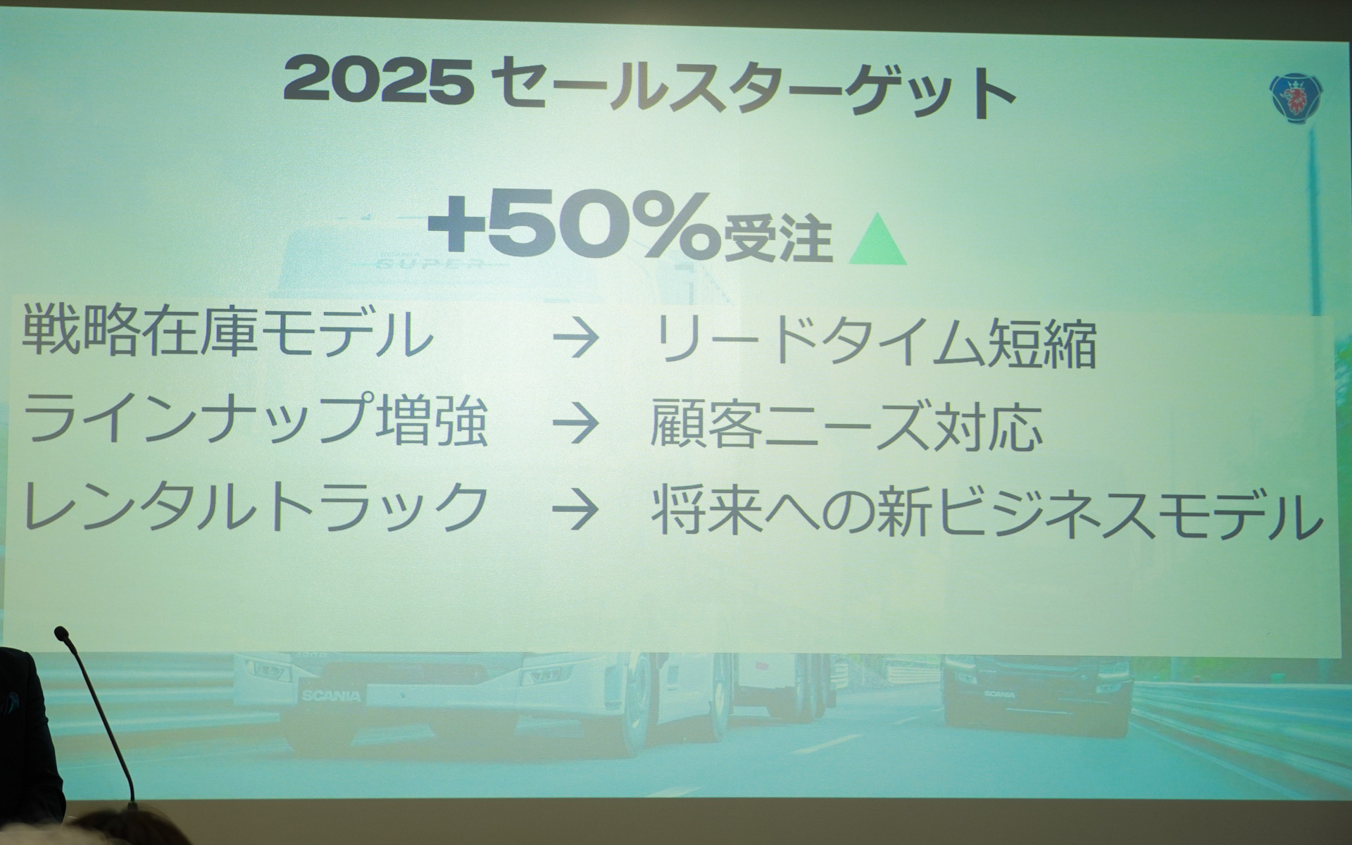 2025年は、レンタルトラックと在庫モデルの用意、ラインアップ増強で、前年比50％以上の受注を狙う