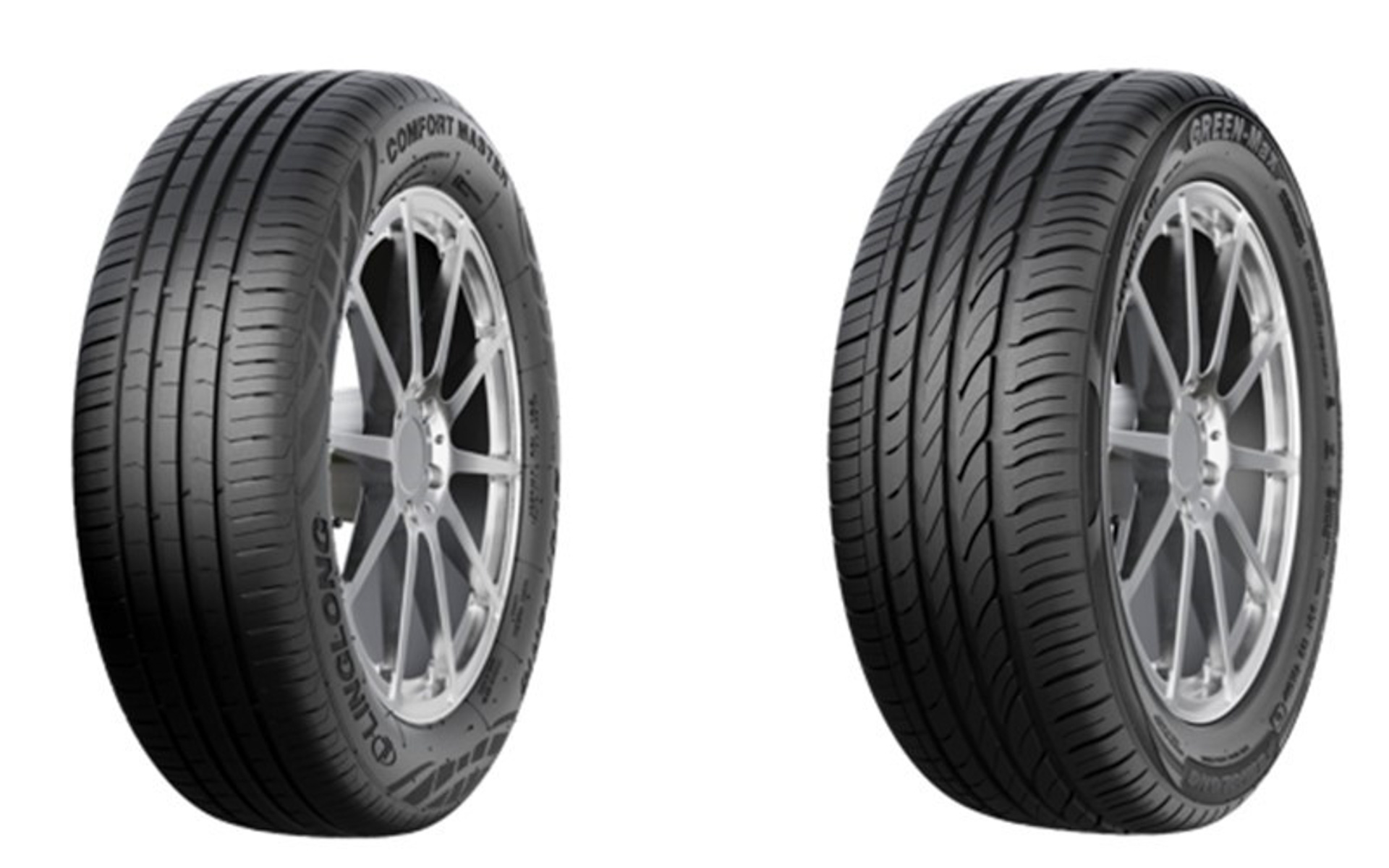 リンロンタイヤ製サマータイヤ「コンフォートマスター」（左）「グリーンマックス」（右）