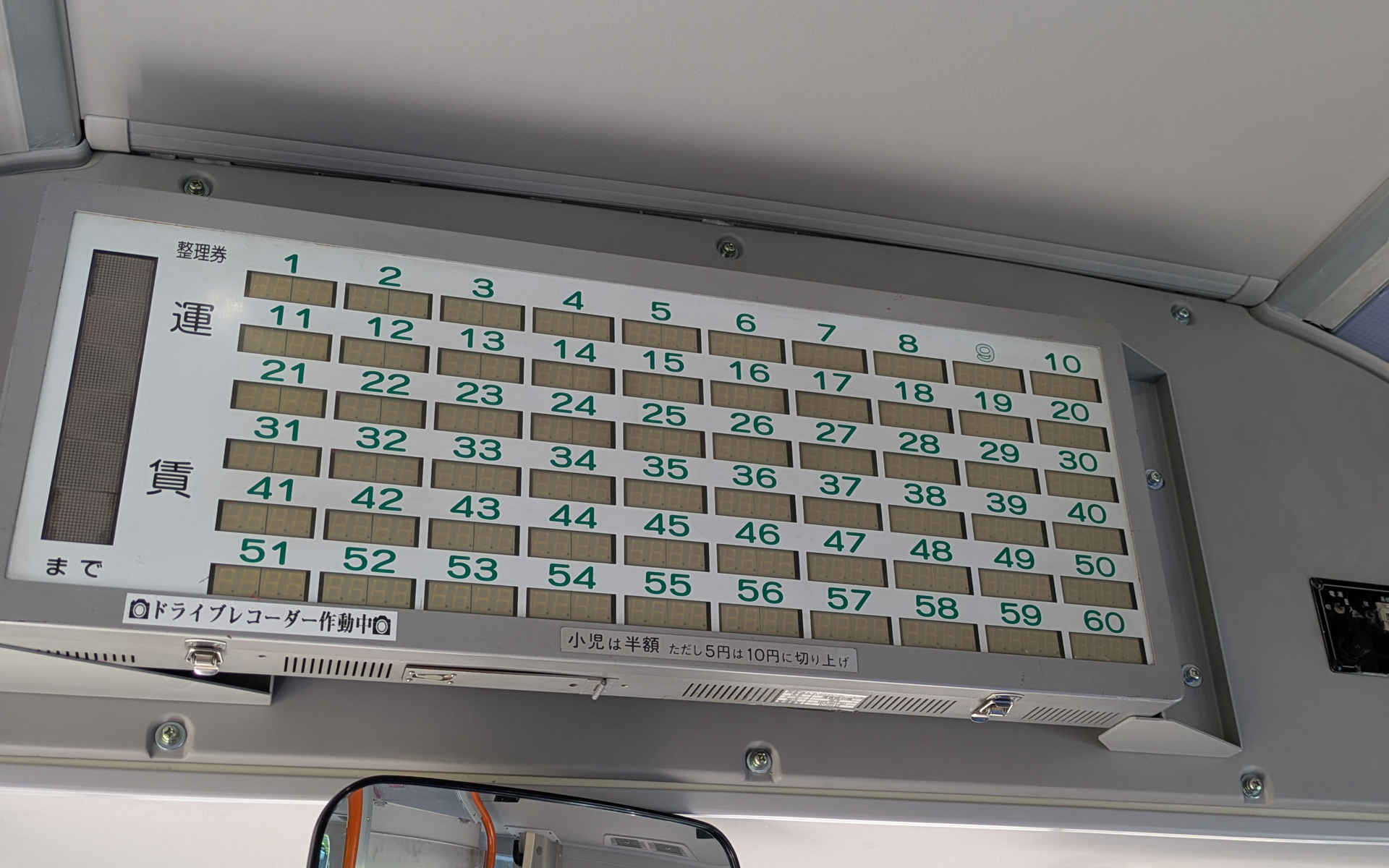 料金表示板、屋久島は60以上の停留所がある