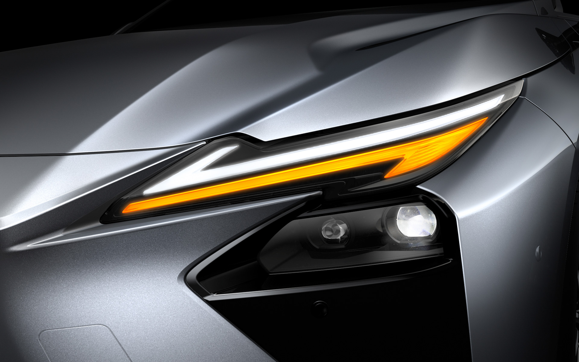 新型「ES」ツインLシグネチャーランプ（プロトタイプ）：次世代の新しいデザインアイコンとして採用。内向きのデイタイムランニングランプと外向きのターンランプを組み合わせ、レクサスの独自性をさらに向上させるとともに、ターンランプとして視覚的な機能性を高めた