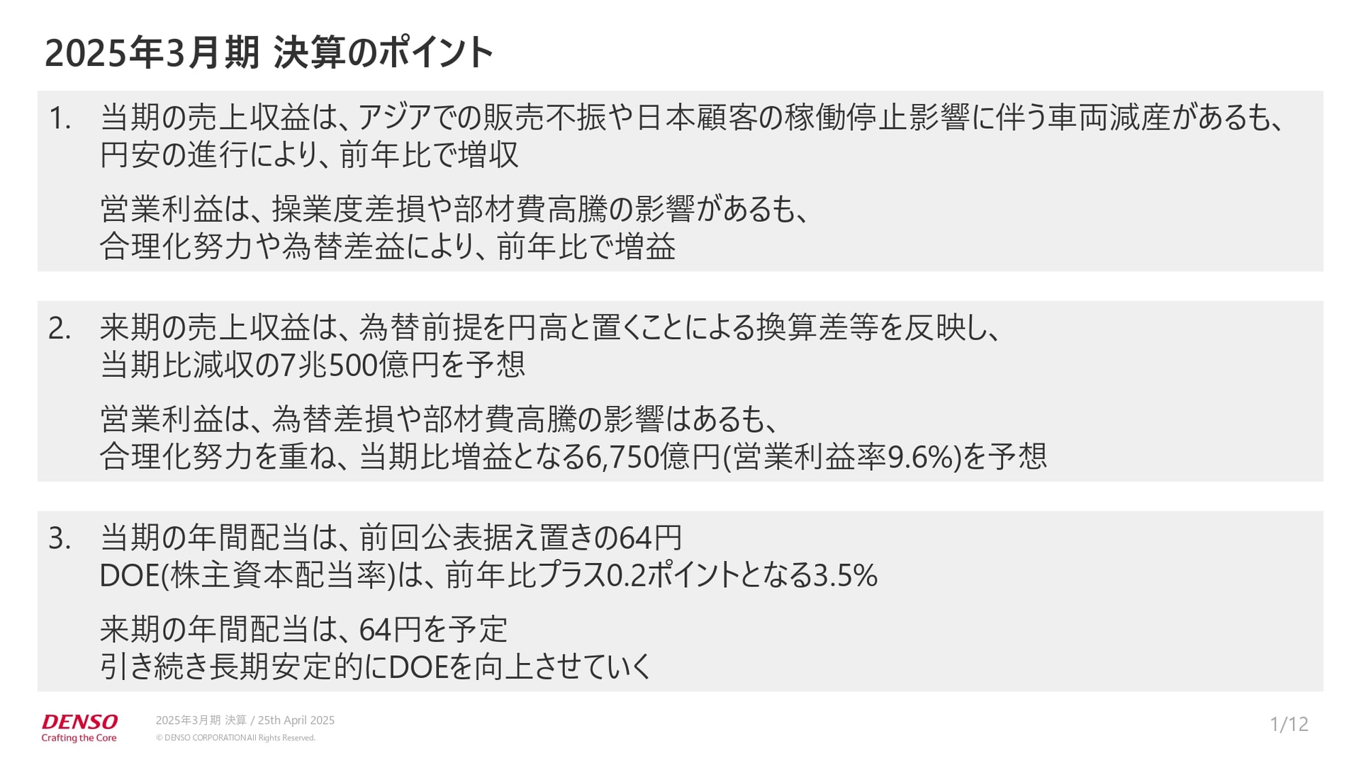 決算のポイント要約