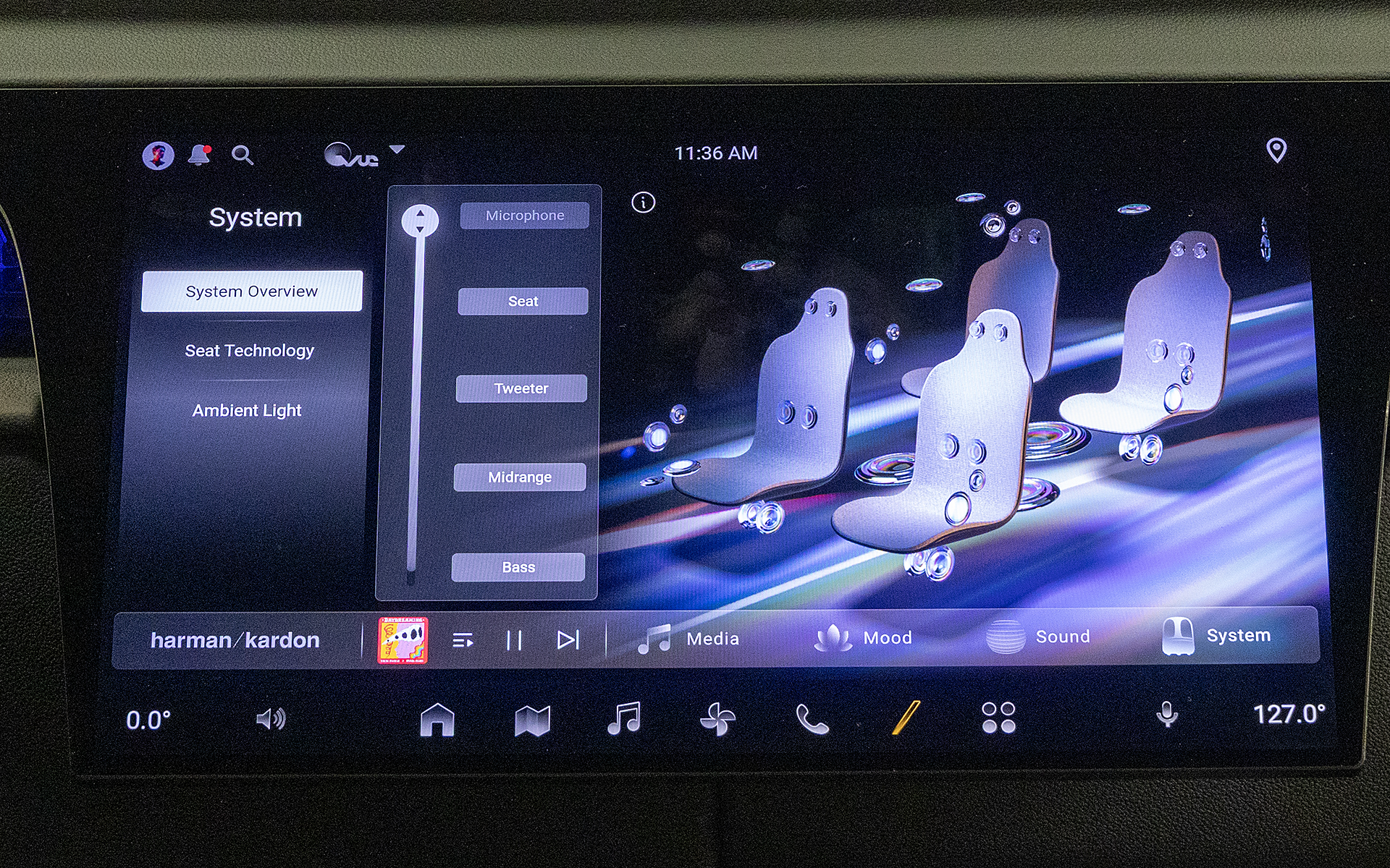 座る位置ごとに最適な視聴状況にするための車内サウンドシステム。40個のスピーカーを搭載
