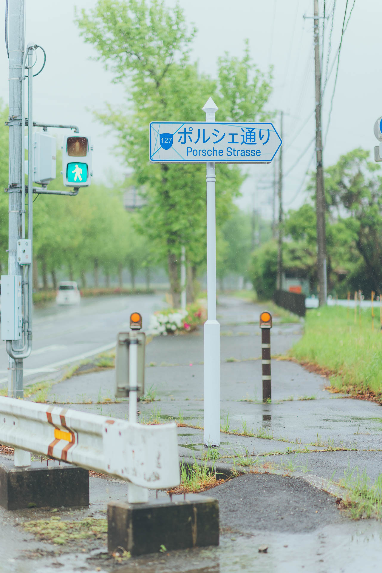 袖ケ浦市道に新しく設置された127号のポルシェ通り標識