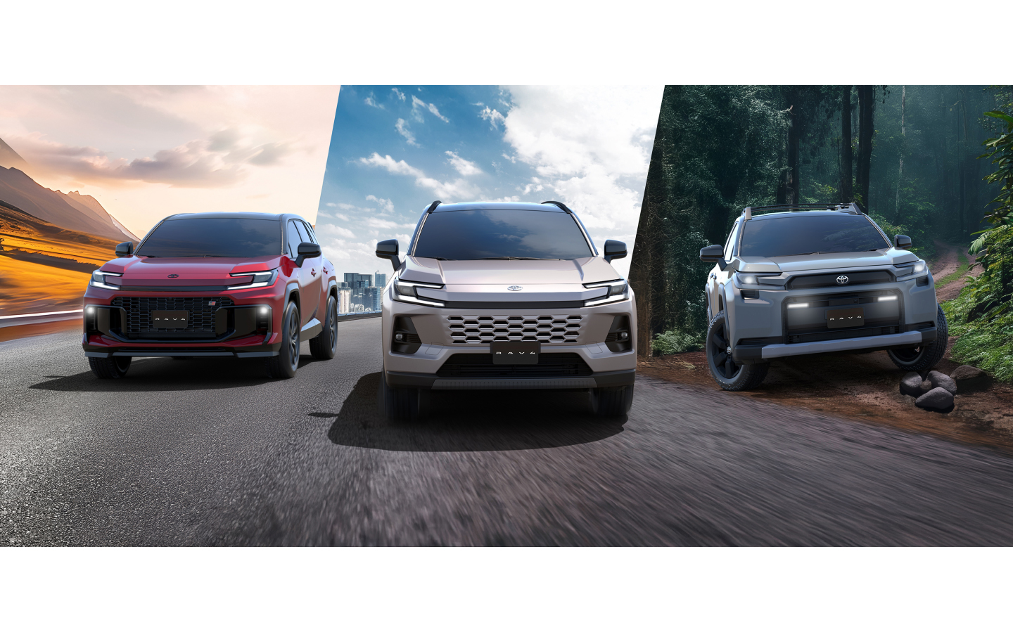 新型RAV4では洗練されたデザインをもつ「CORE」、冒険心をさらに掻き立てるラギッド感(武骨さ)を強調した「ADVENTURE」、走りの楽しさを機能とともに表現した「GR SPORT」の3つのスタイルを用意