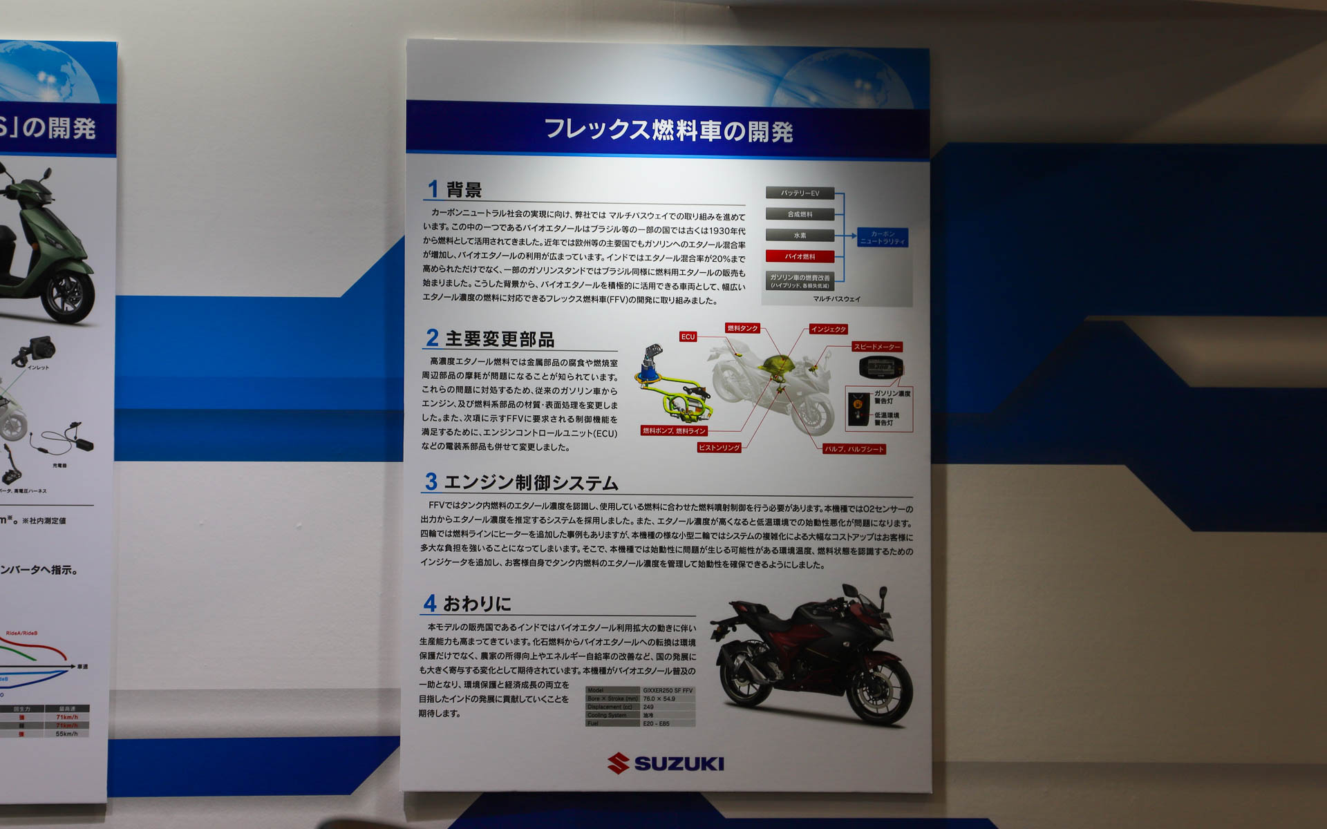 「ジクサー 250 SF FFV」はバイオエタノール85％までの混合燃料に対応