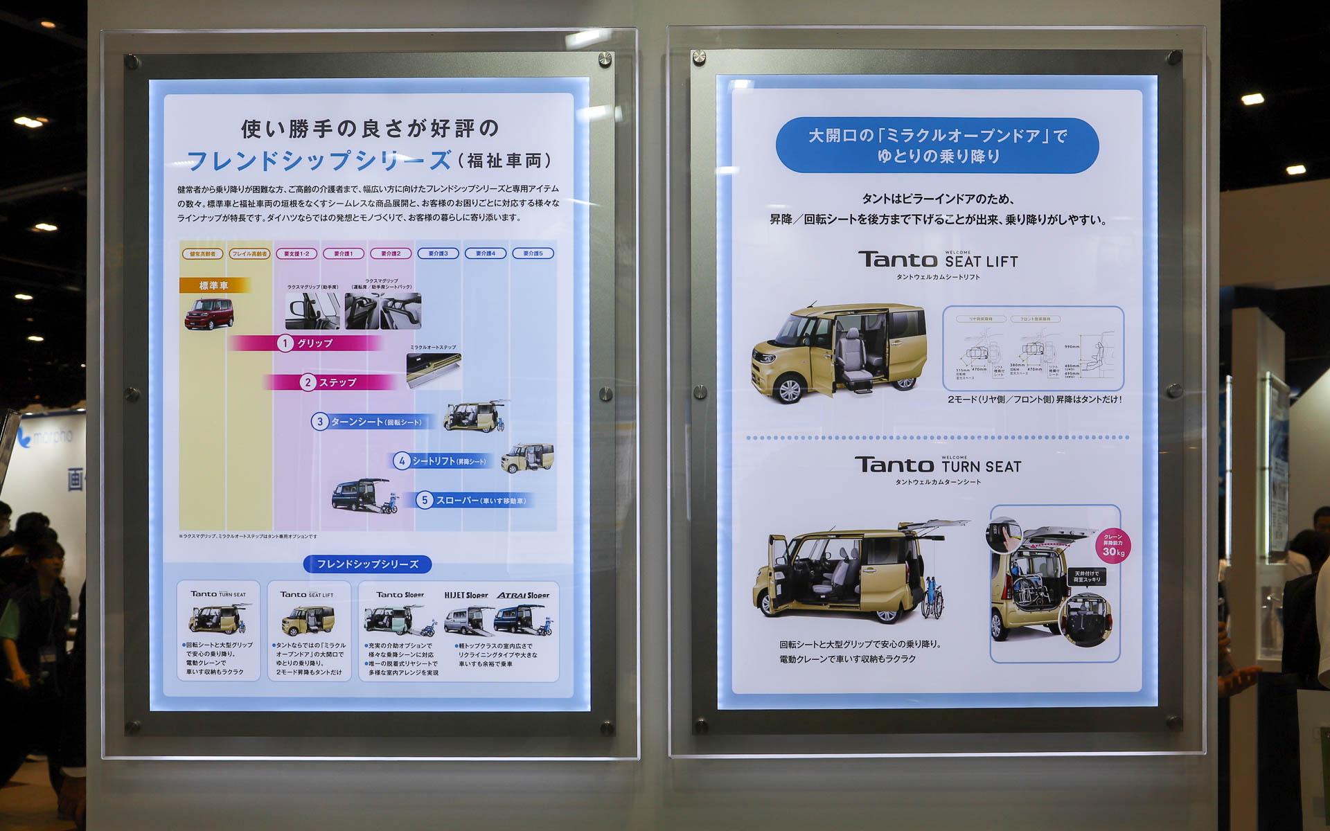 ダイハツの福祉車両「フレンドシップシリーズ」の紹介パネル