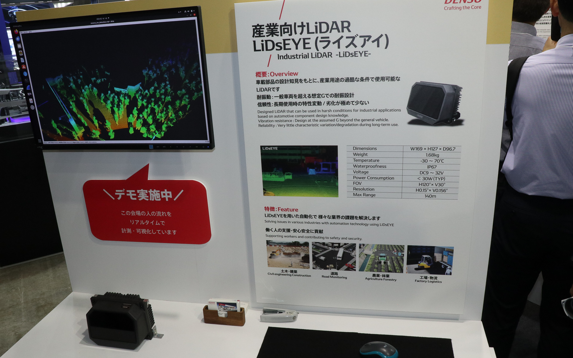 LiDsEYEを使ってデンソーブース周辺の人流をリアルタイムで計測、可視化するデモも実施