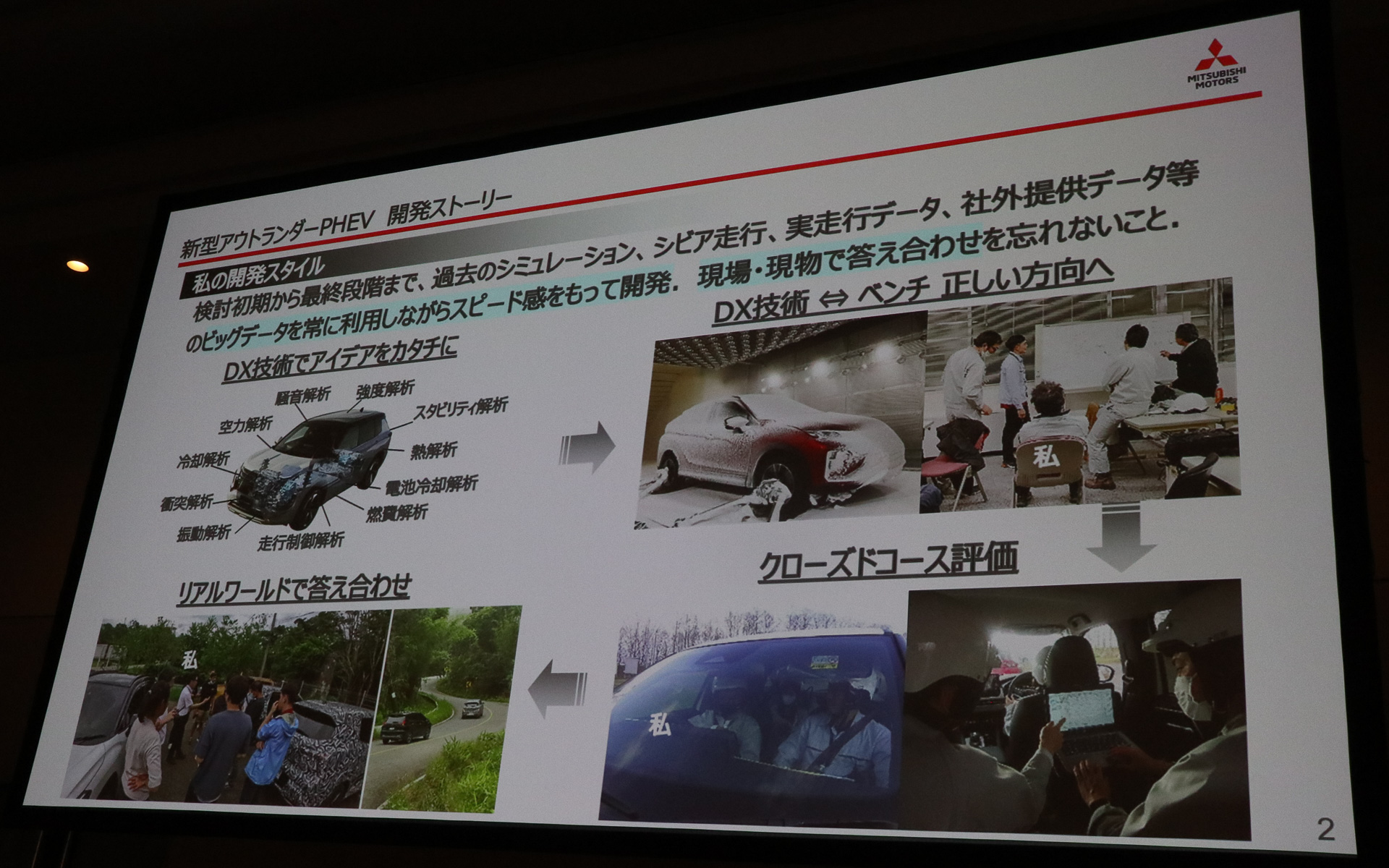 新車開発ではデジタル技術を活用しつつ、実際に使って確認することが大切だと説明