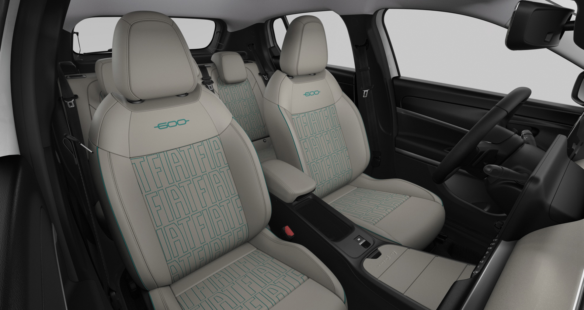 La Primaの内装はアイボリーのダッシュボードとエコレザーシート（FIATモノグラム入り）