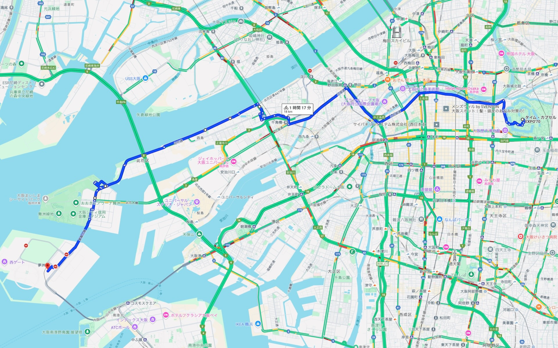 今回の走行ルートは約20km（google map）