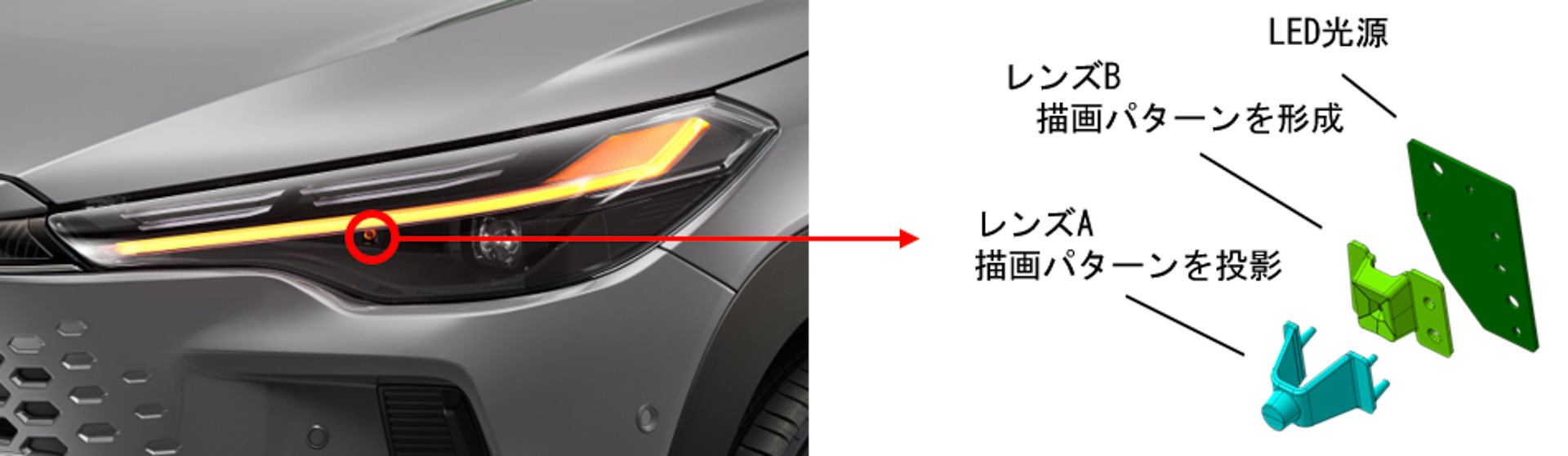 日本初シグナルロードプロジェクション搭載ヘッドランプ