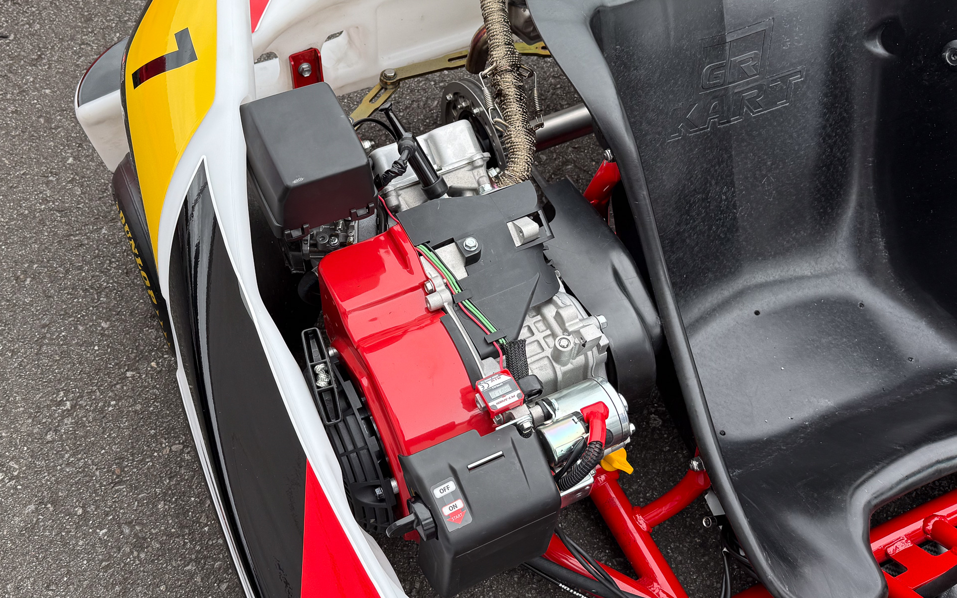 プロトタイプのGRカートに搭載されていたGB221型汎用4ストロークエンジン。最高速度は80km/h程度とのこと