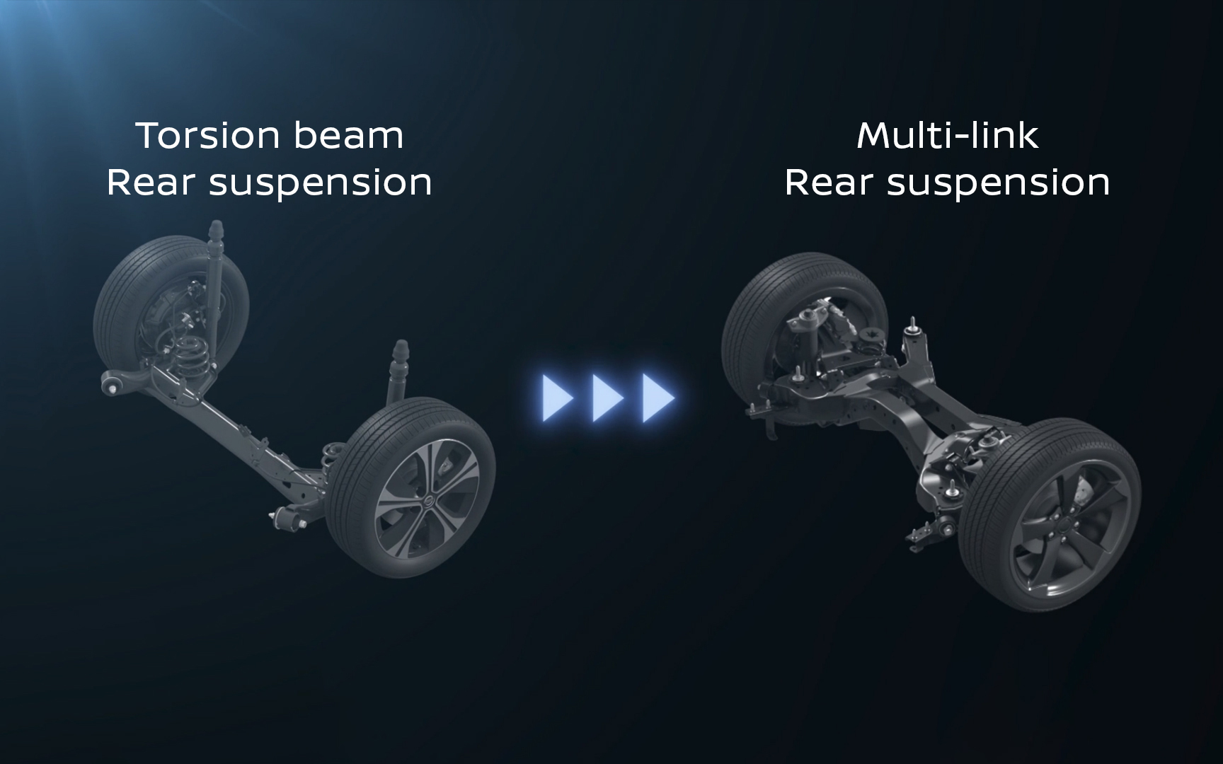 新型リーフのリアサスペンションはマルチリンク式を採用