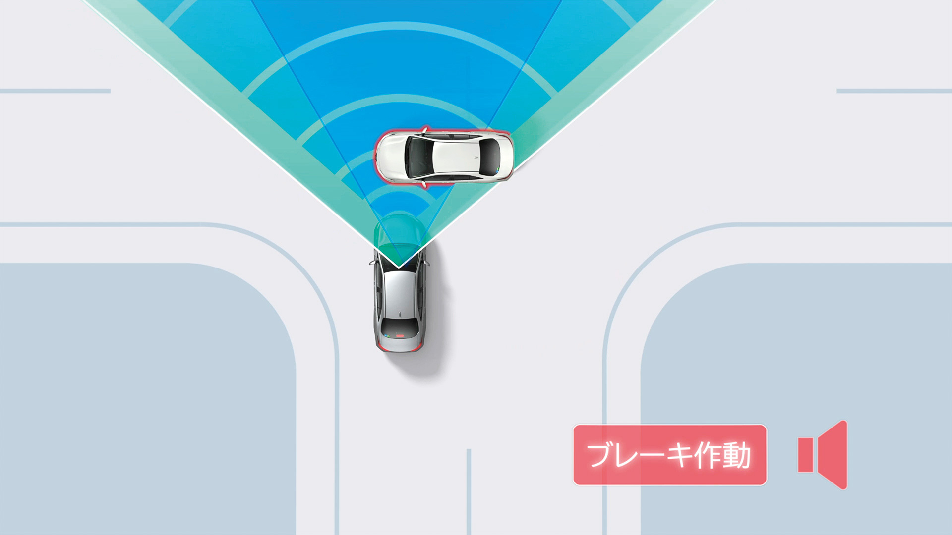 「交差点」出会い頭時の車両・自動二輪車検知機能