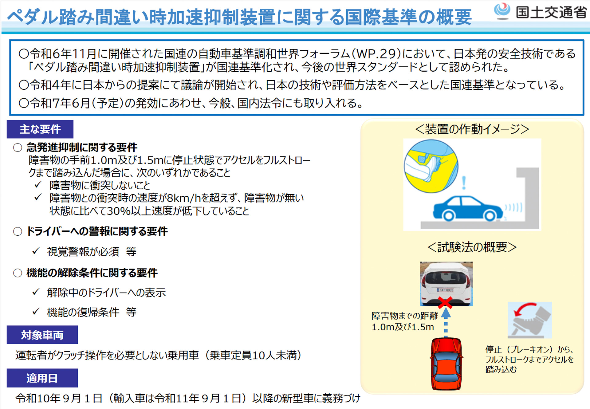 ペダル踏み間違い時加速抑制装置に関する国際基準の概要