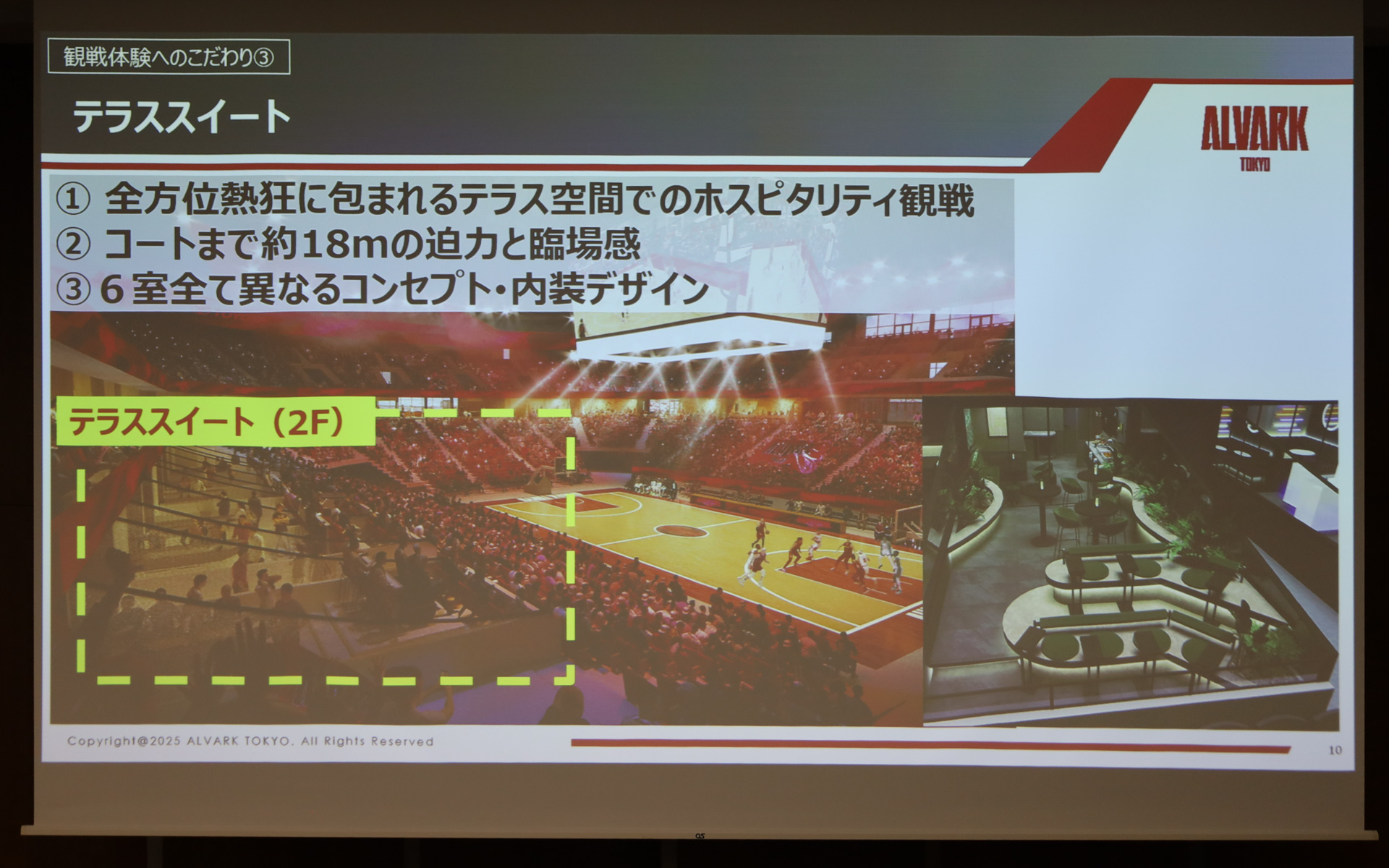 トヨタアルバルク東京が東京・青海に2025年秋に開業する新アリーナ「TOYOTA ARENA TOKYO」で目指すものを紹介するスライド