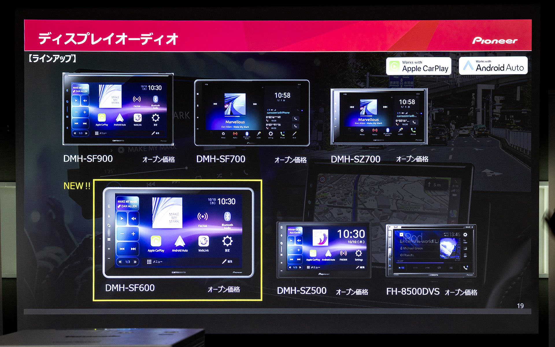 ディスプレイオーディオのラインアップ。DMH-SF600が新製品になる