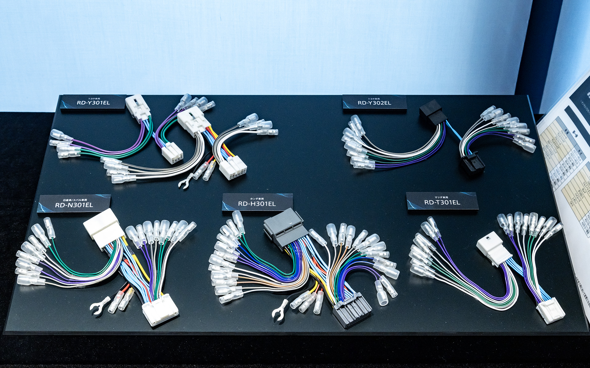 スピーカーライン入出力ケーブルは各メーカー向けに5種類を用意