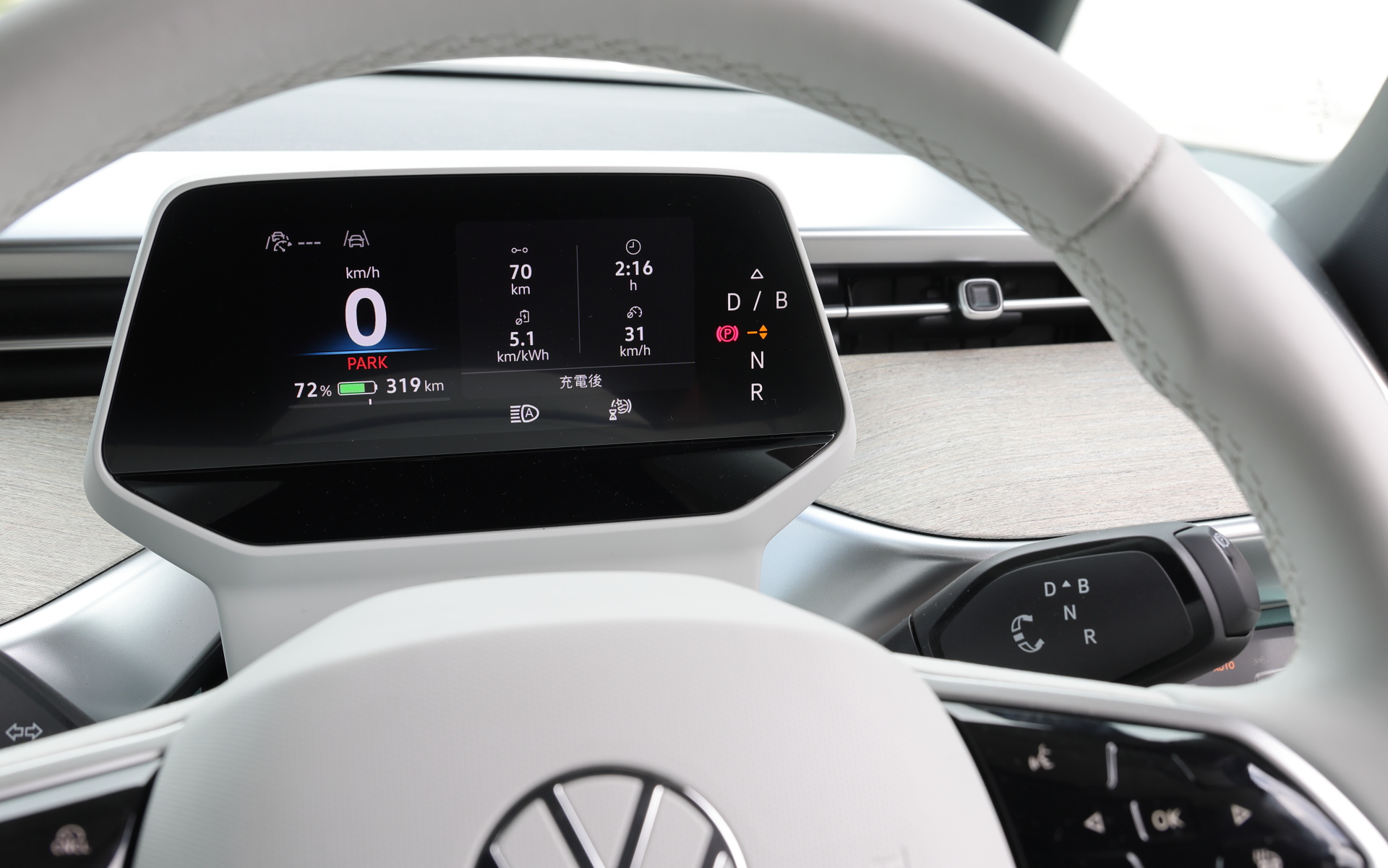 ステアリング右側にシフトレバーを用意。メーターはコンパクトだがきちんと整理され、必要十分な情報を確認できる