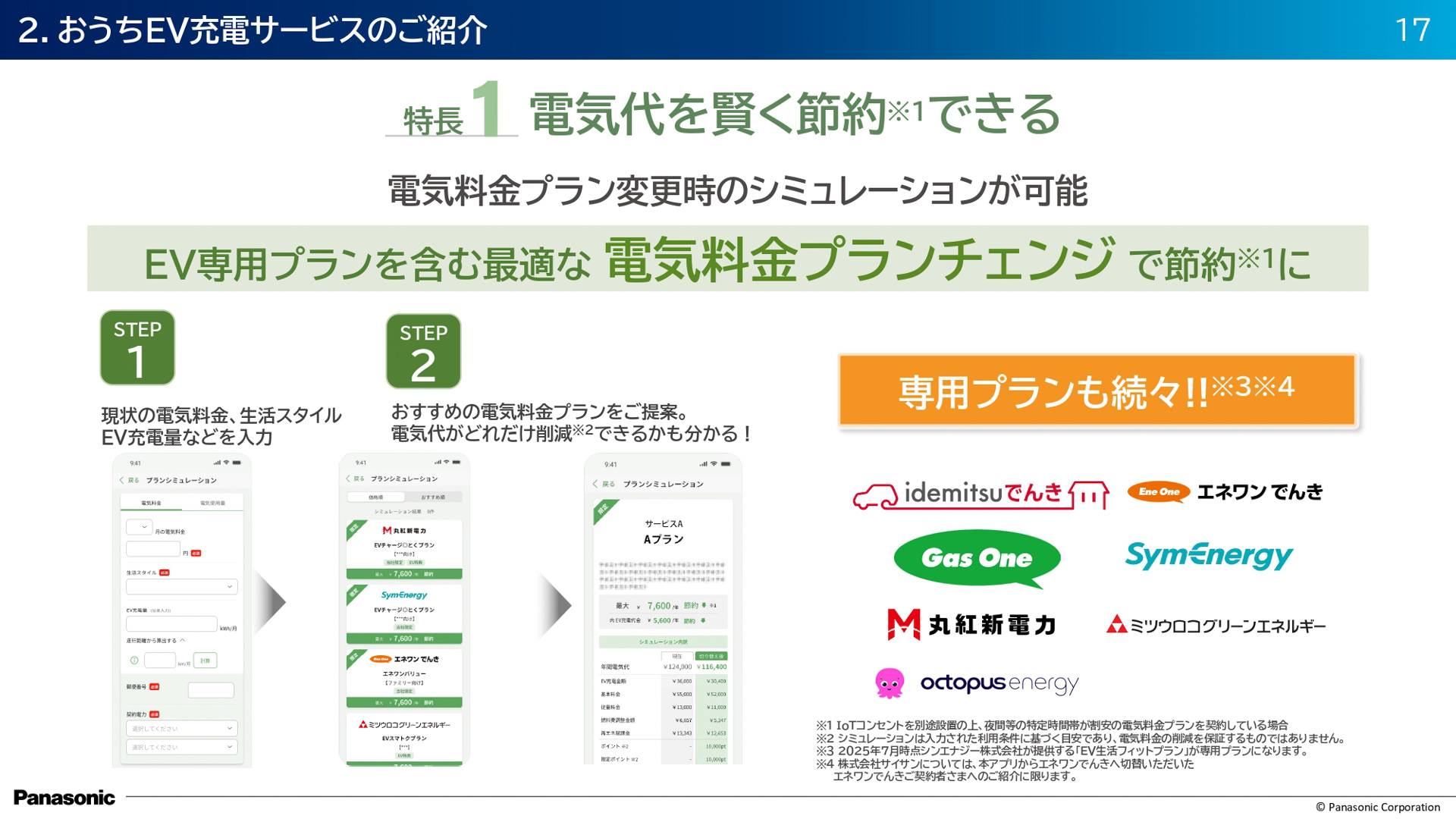 おうちEV充電サービスの紹介スライド