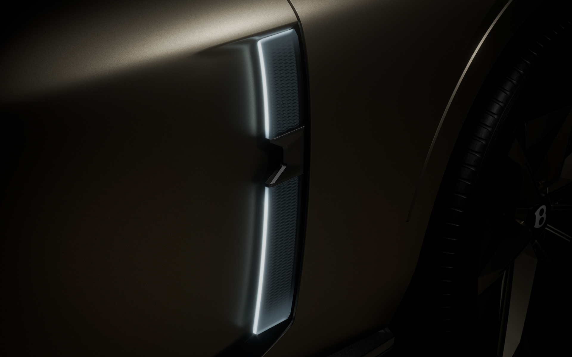 フロントホイールアーチ直後に設けられた2つの大型通気口が空気の流れを整え、車体のボリューム感を視覚的に分割。空力性能だけでなく、グラフィカルなアクセントとしての効果も備えている