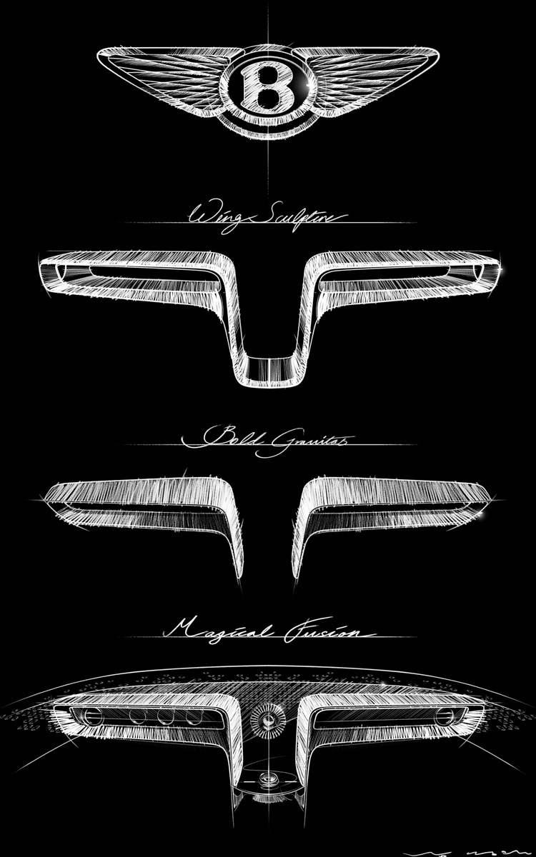 羽を広げたベントレーのエンブレムをモチーフとした「ウィング ジェスチャーダッシュボード」