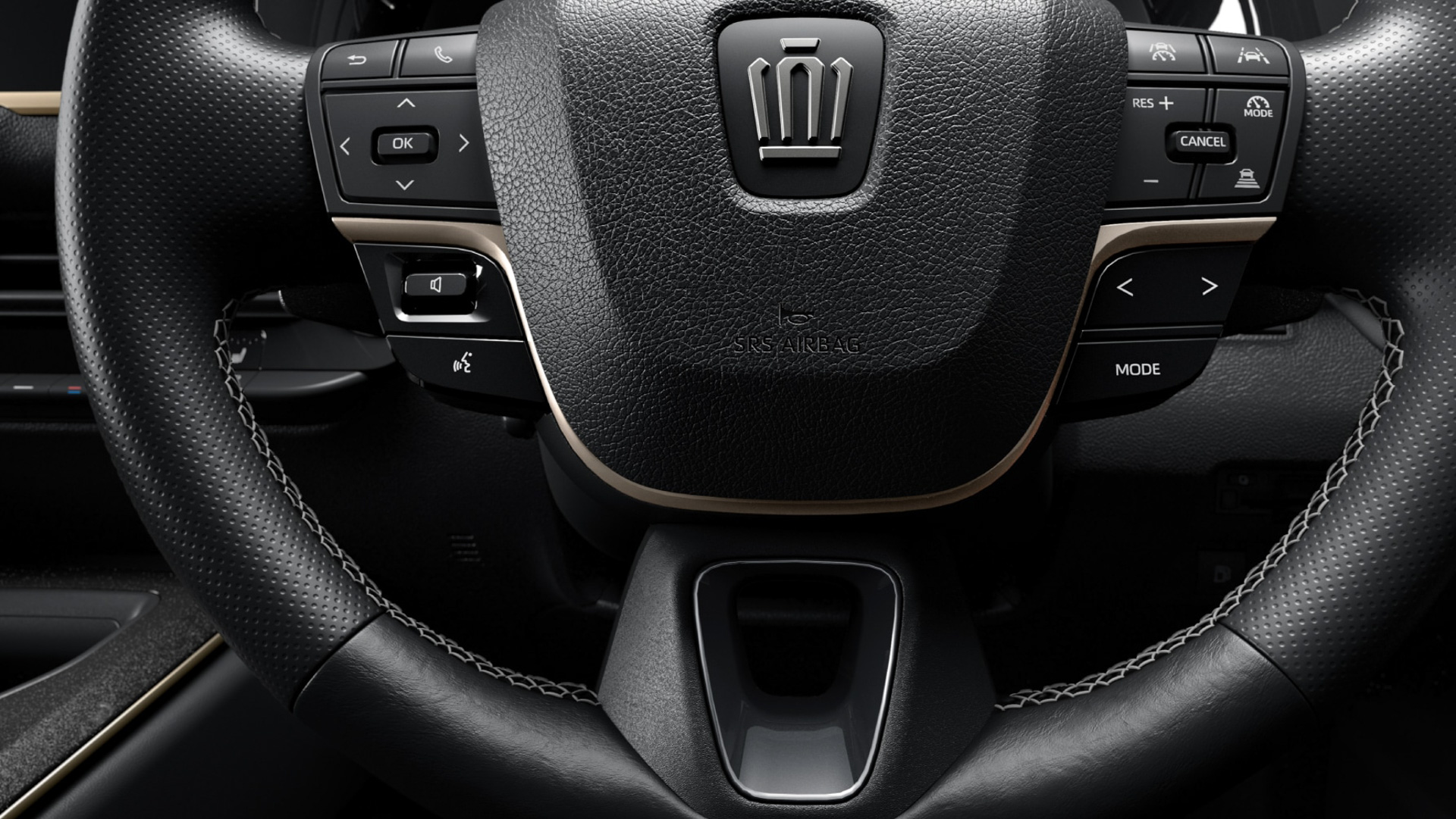 特別仕様車 SPORT RS“THE 70th”専用3本スポークステアリングホイール（ステアリングスイッチ周辺（ウォームスティール）＋スポーク（ダークグレーメタル）＋ステッチ（ライトグレー／かがり縫い）＋ディンプル加工本革巻き）＋ステアリングヒーター＋タッチセンサー付