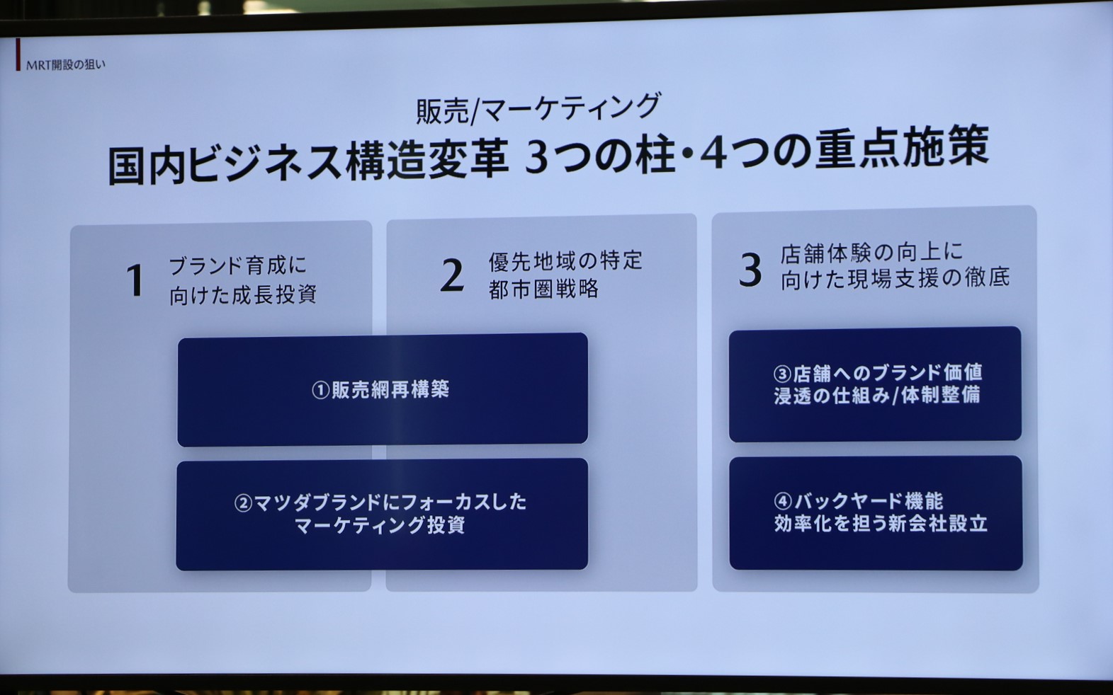 6月に発表した国内ビジネス構造改革の3つの柱と4つの重点施策