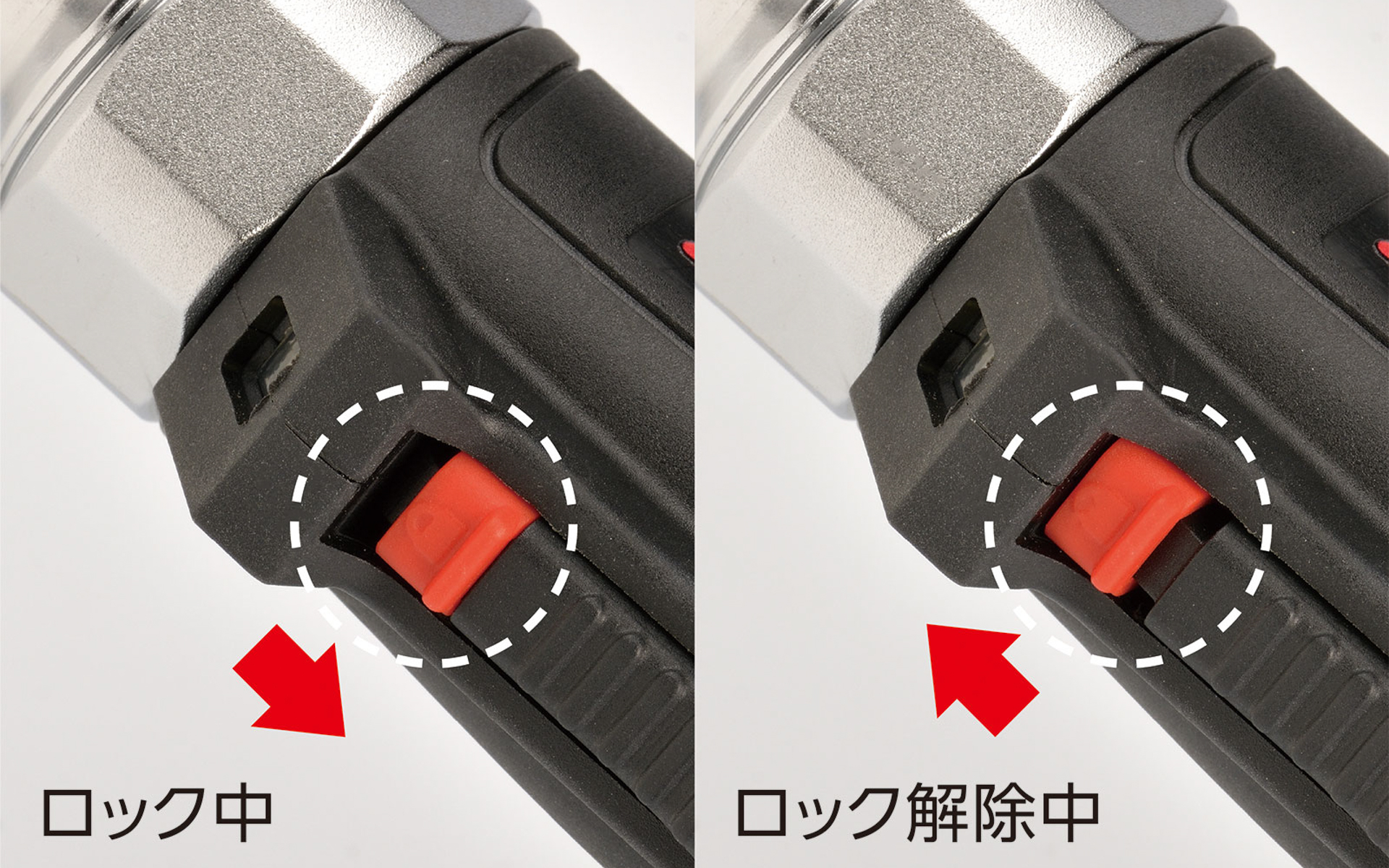 不意の作動を防止する安心のロック機構を採用