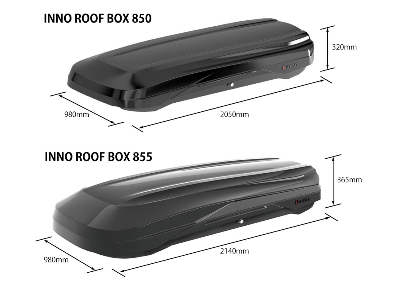 ルーフボックス「850」と「855の」サイズ比較