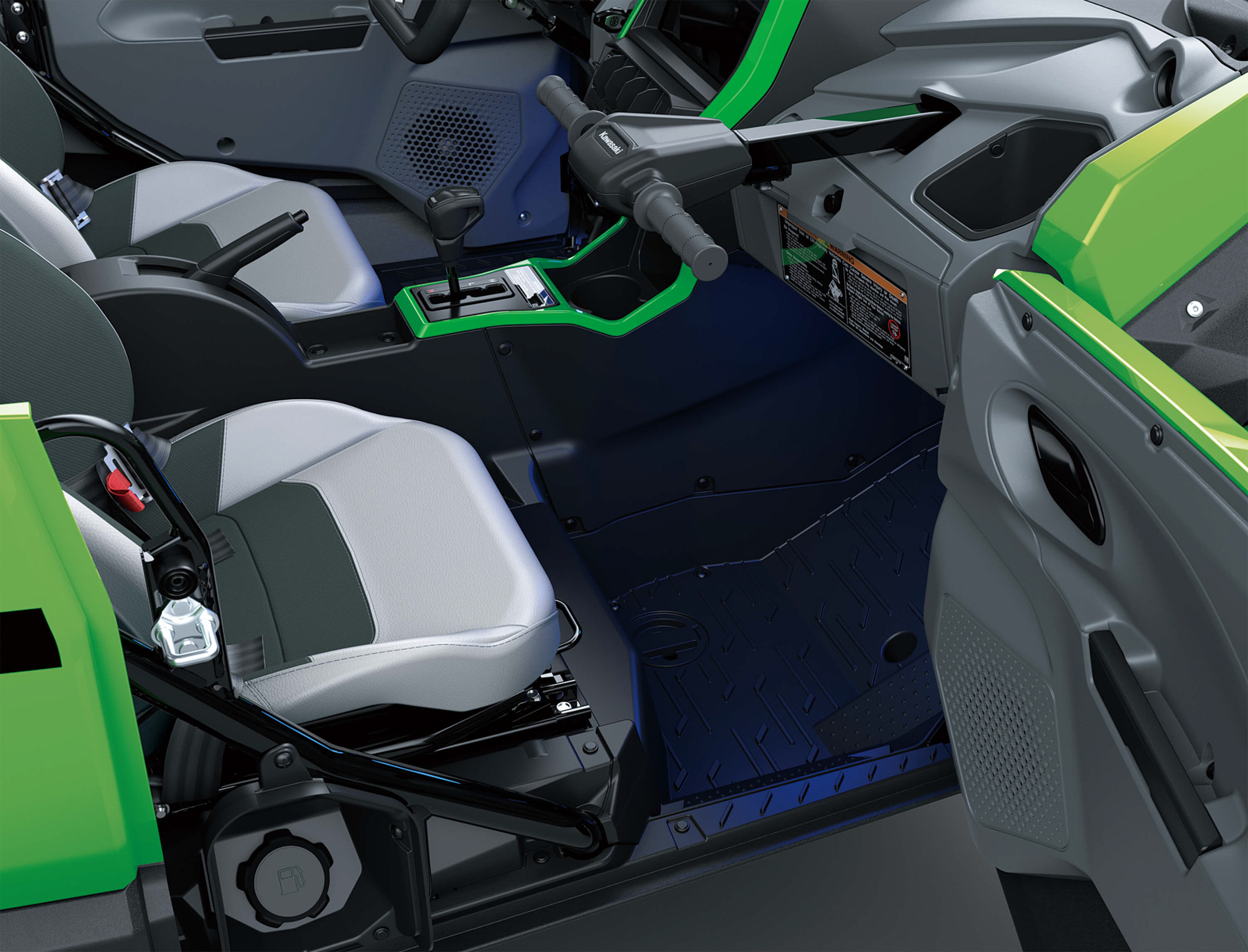 助手席の前には激しい走行Gに耐えるためのバーを備えている