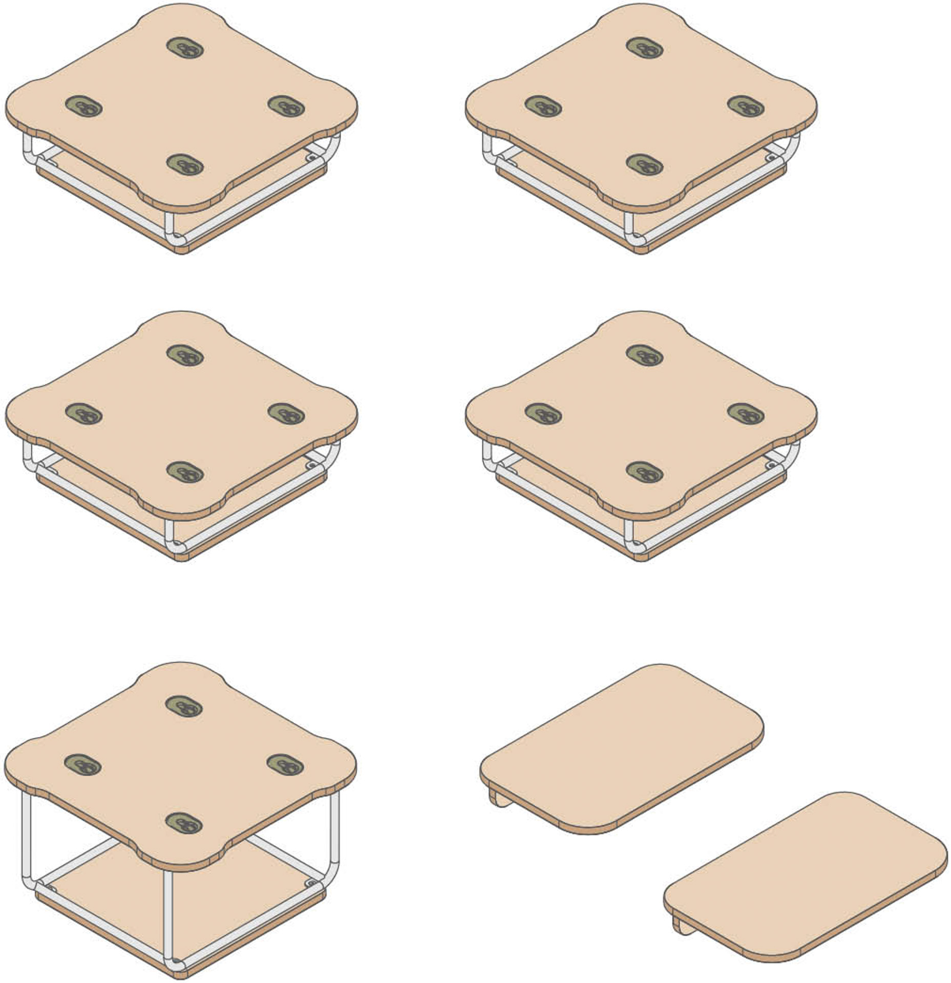 セット「コンフォート」家具モジュール（ベースモジュール×4・ベースモジュールラージ・サイドテーブル×2）