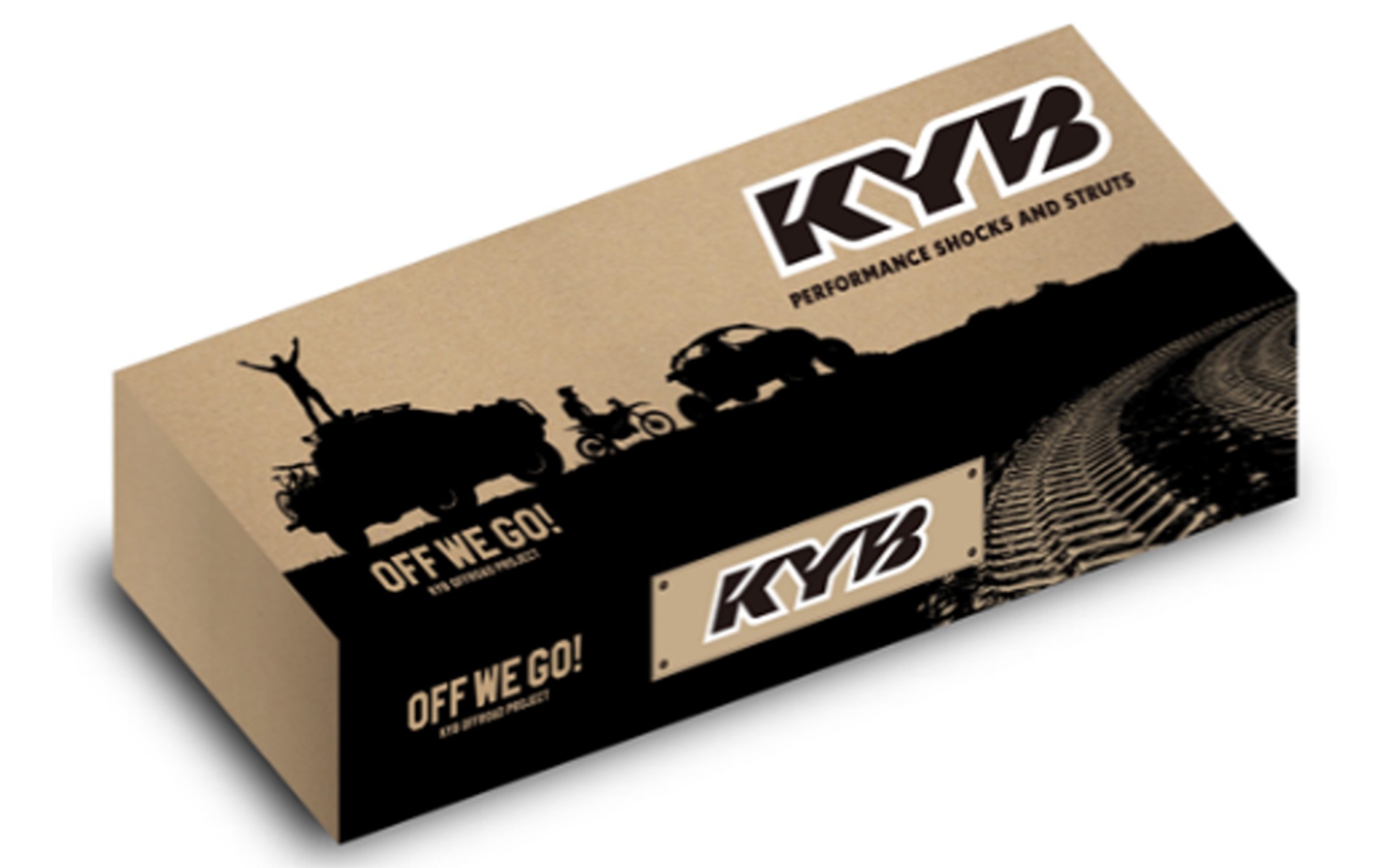 製品箱にもカヤバの新たな理念「OFF WE GO！」が描かれている