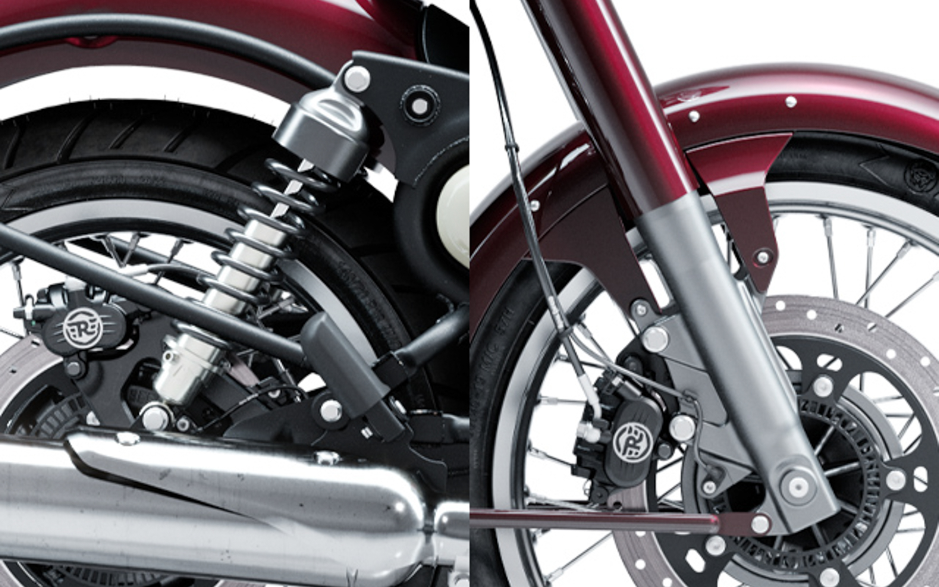 正立式フロントフォークおよびリアサスペンションはともにSHOWA製を採用