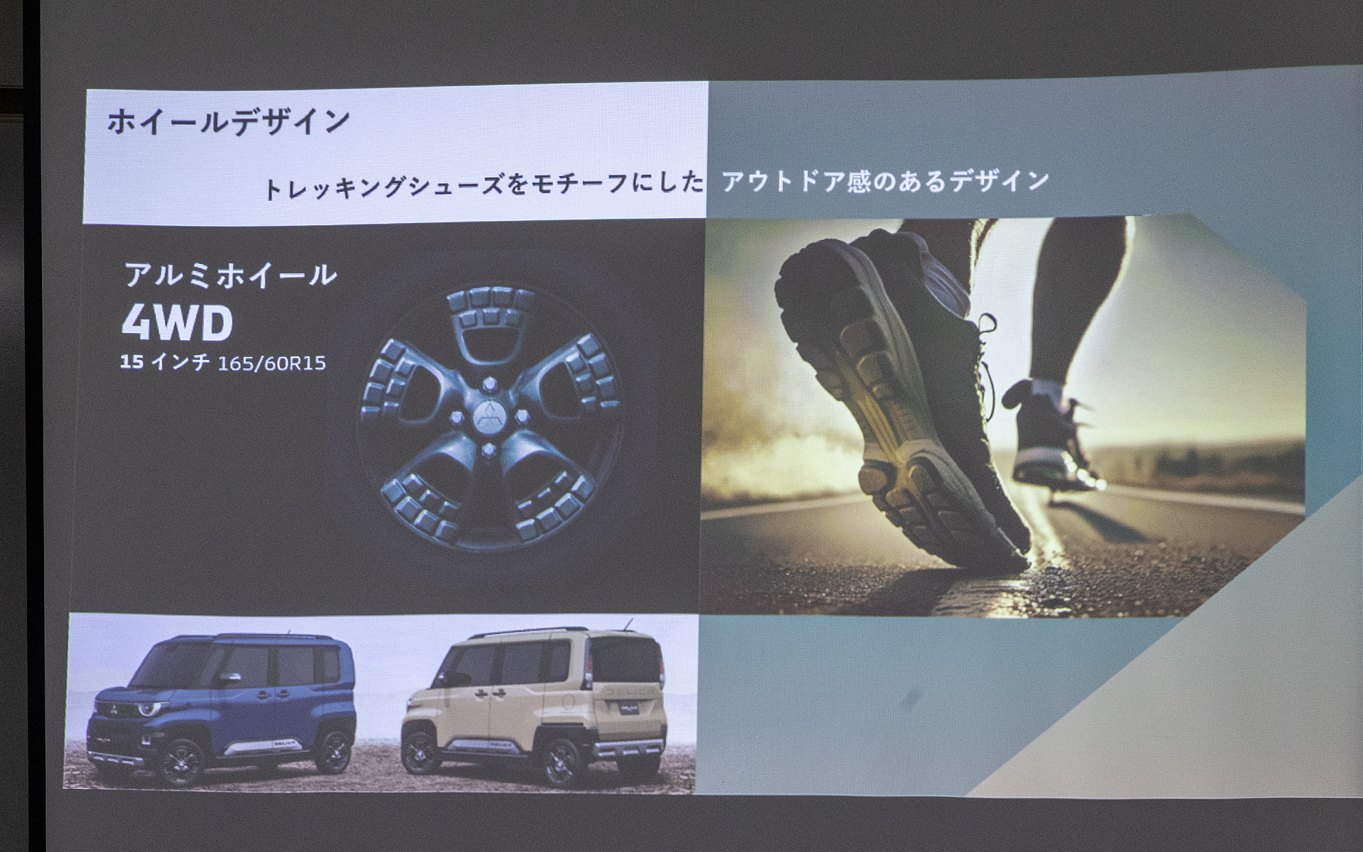 4WDには専用ホイールが用意される。デザインはトレッキングシューズをイメージしたもの