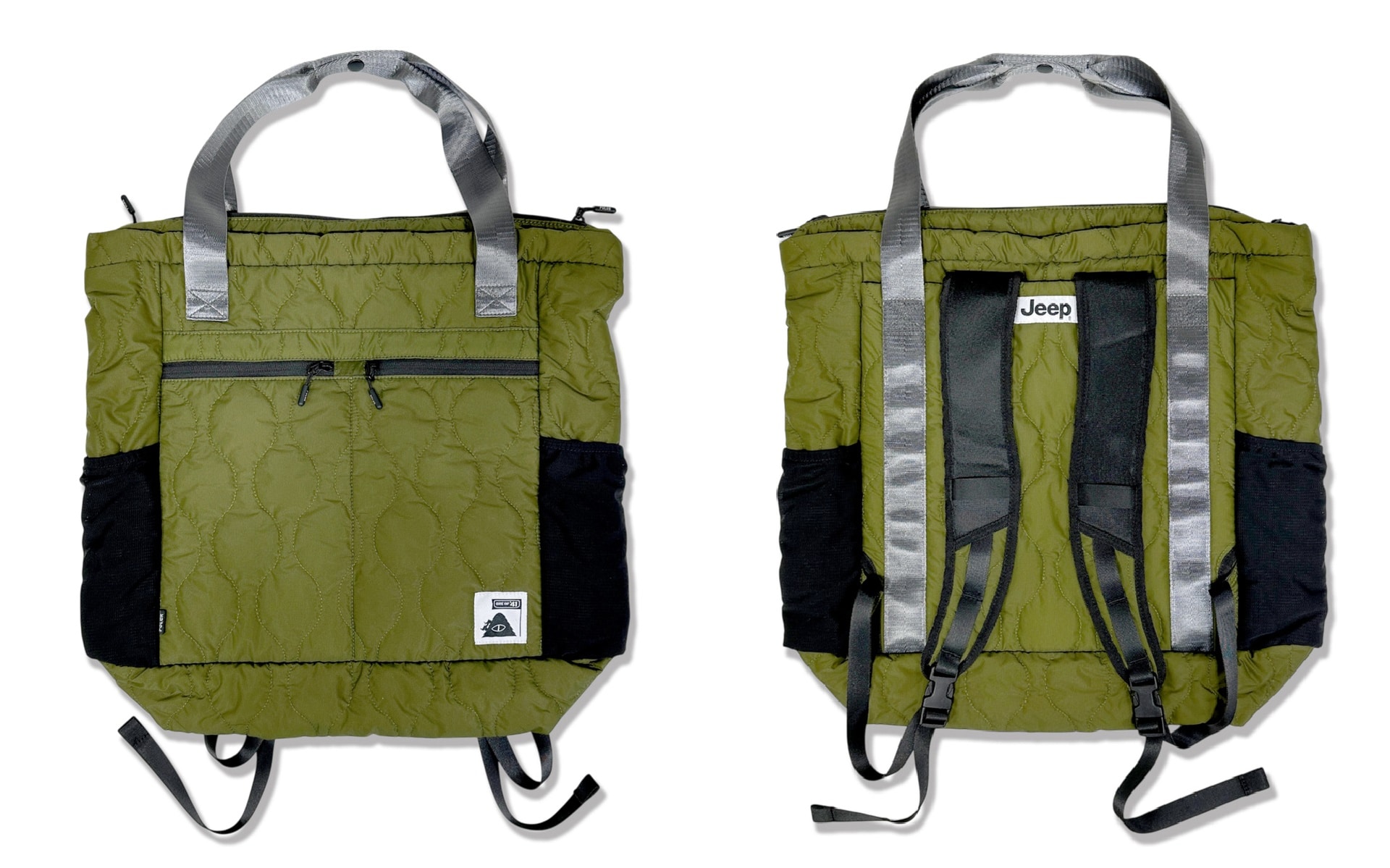 トートバッグとしてもバックパック（リュック）としても使える二刀流バッグ。内側は赤色