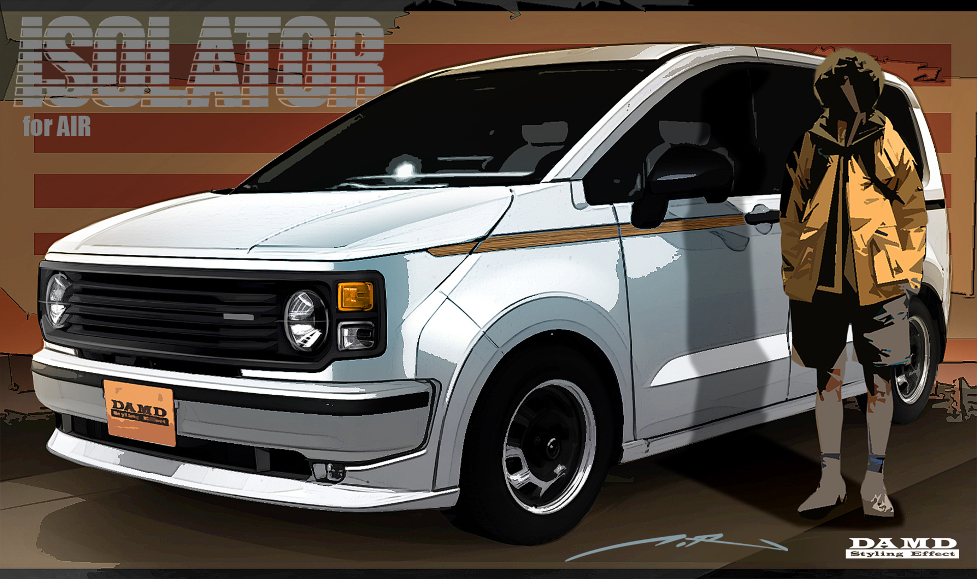 ダムドがホンダ「フリード」用のボディキット「ISOLATOR（アイソレーター）」のデザインを公開した。こちらの画像はAIR向け