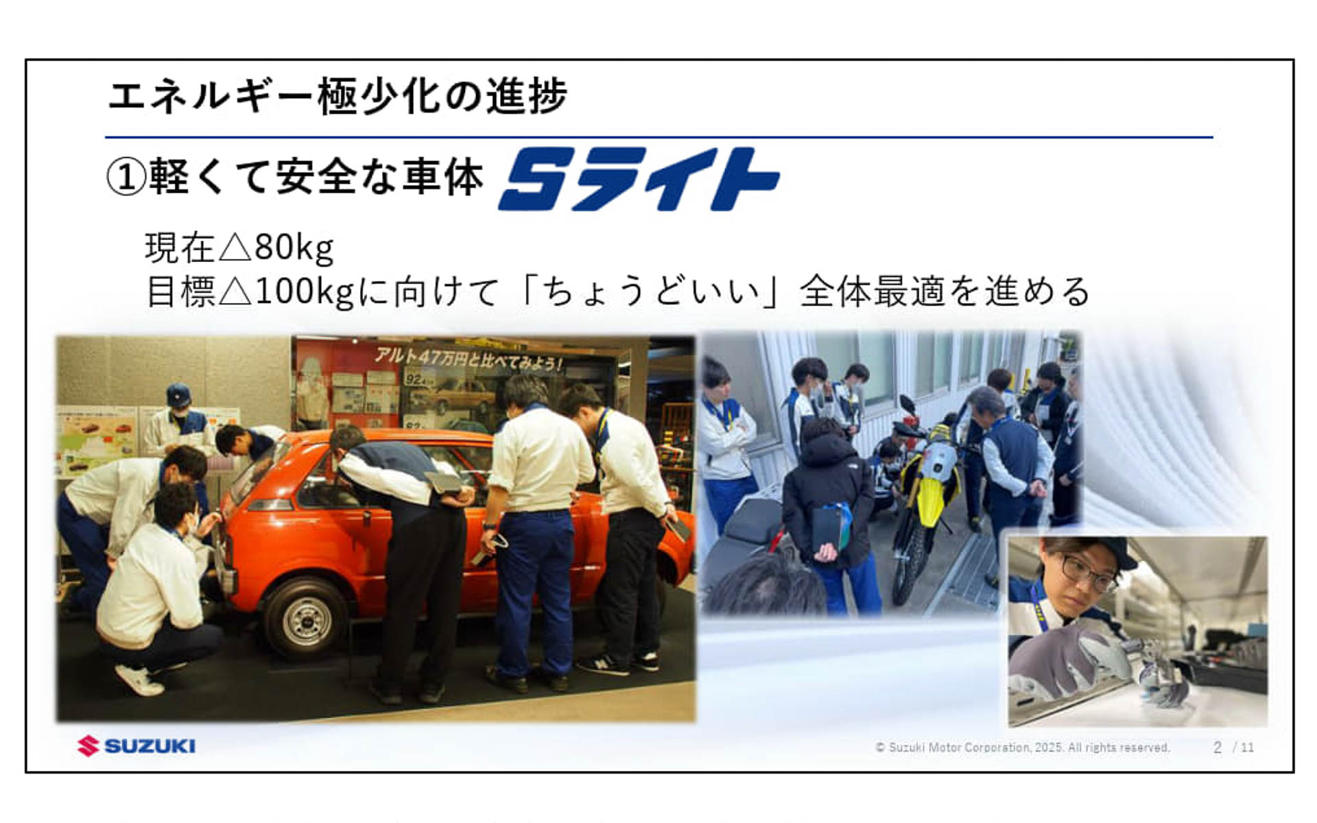 エネルギー極少化の柱の1つ、軽くて安全な車体Sライト