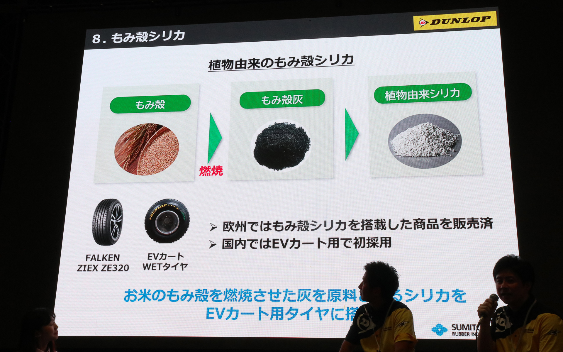 熱源として利用したあとの「もみ殻灰」からシリカを生成してタイヤに配合。国内では初採用の技術となっている