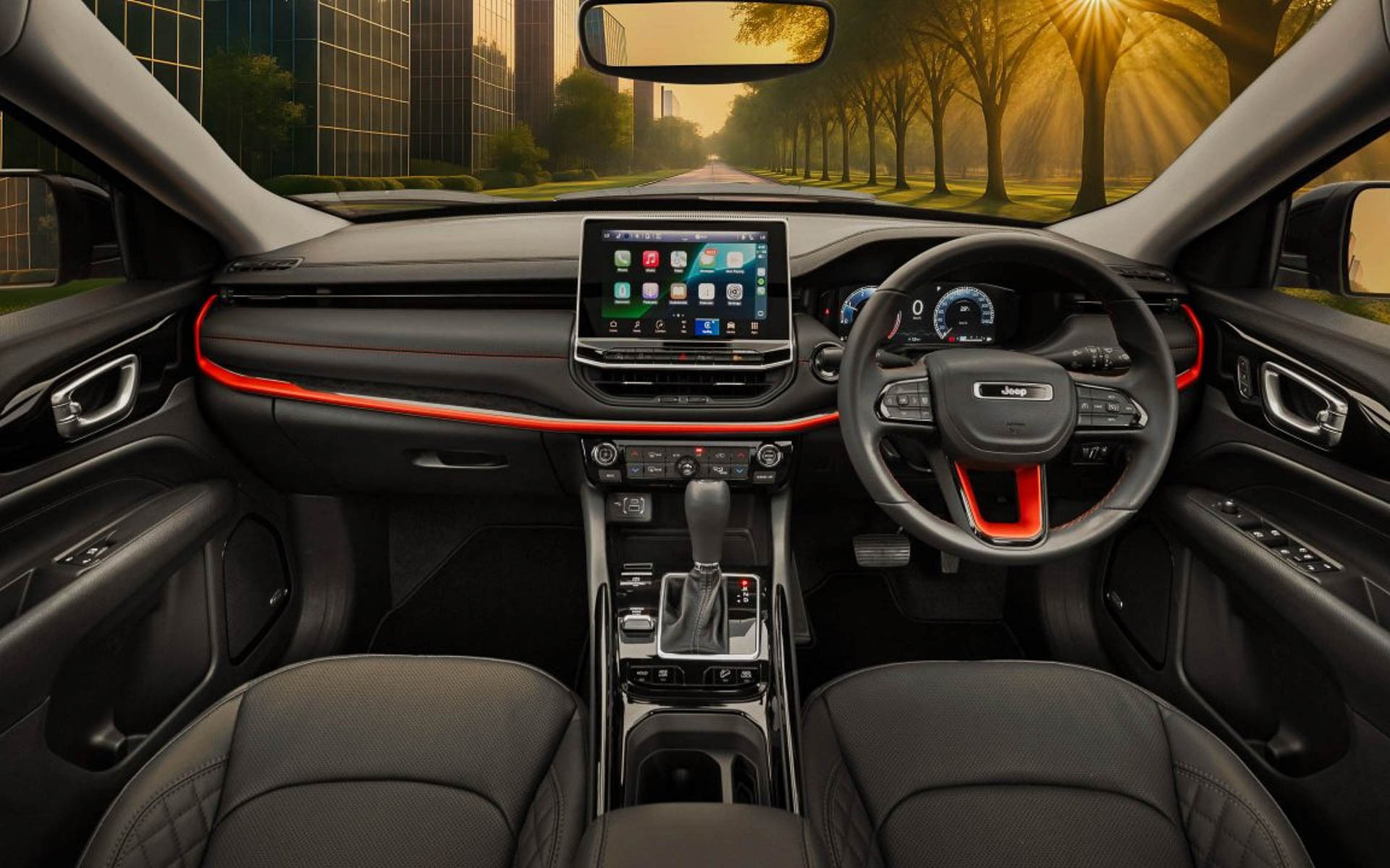 専用のカモフラージュ柄プリントに加え、エクステリア同様にシートにもレッドアクセントを採用