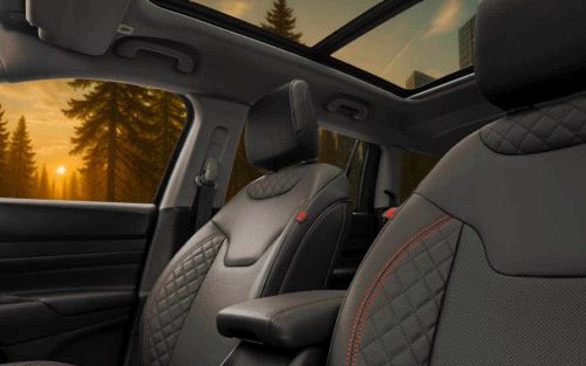 専用のカモフラージュ柄プリントに加え、エクステリア同様にシートにもレッドアクセントを採用