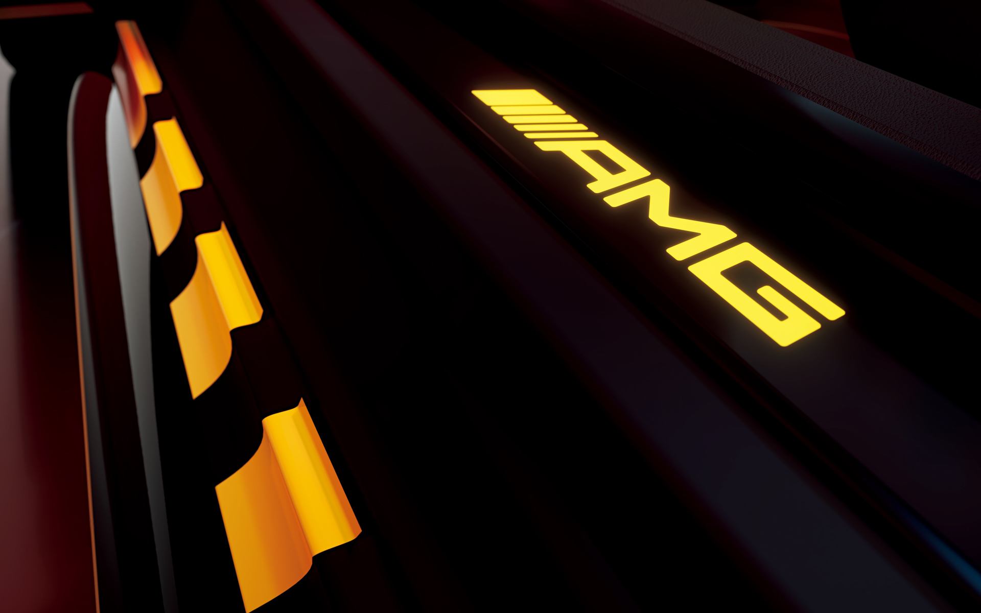 ドアを開けると黄色で「AMG」と描かれたスカッフプレートが現れる