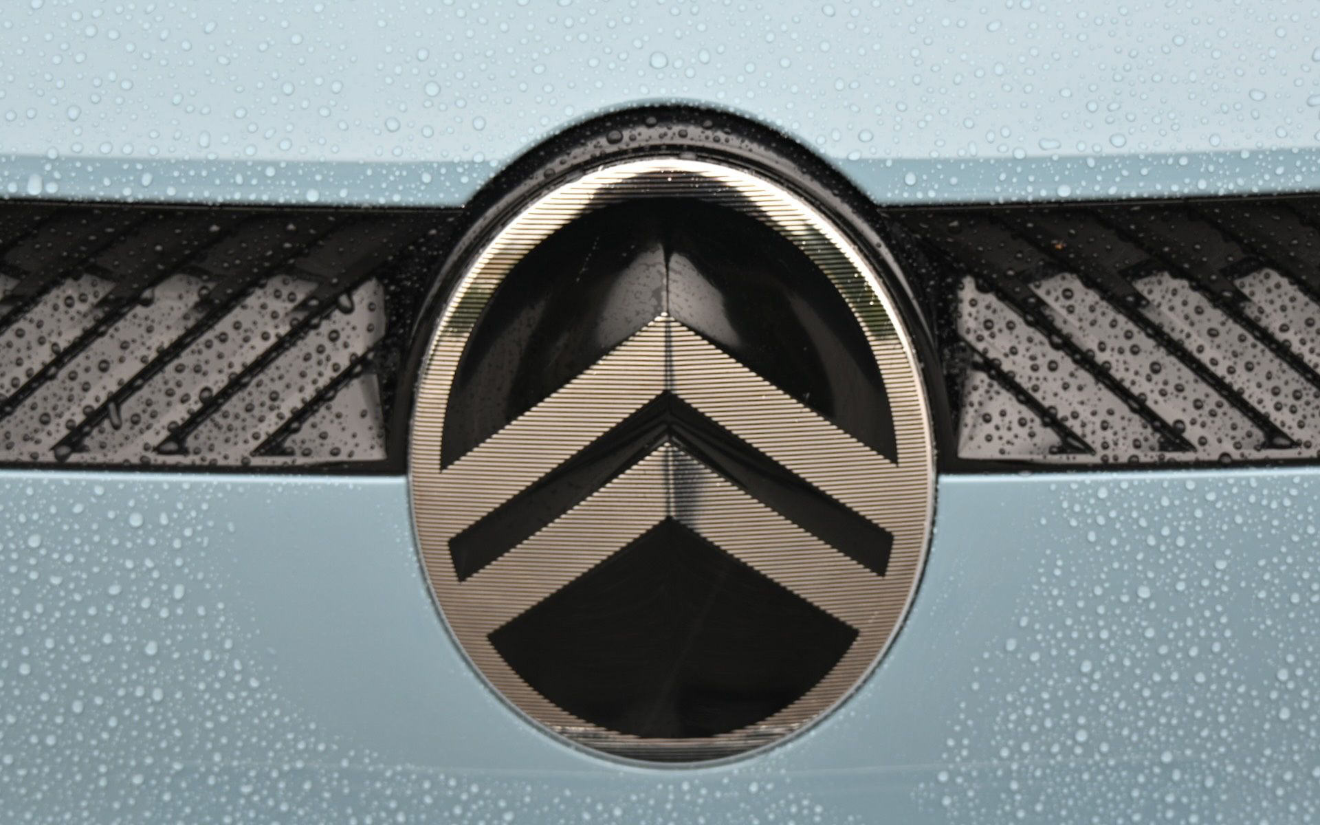 かつてのロゴを再び新しく採用したと言われる、形が縦型の楕円になったC3のダブルシェブロン・エンブレムがフロントグリルセンターに収まる