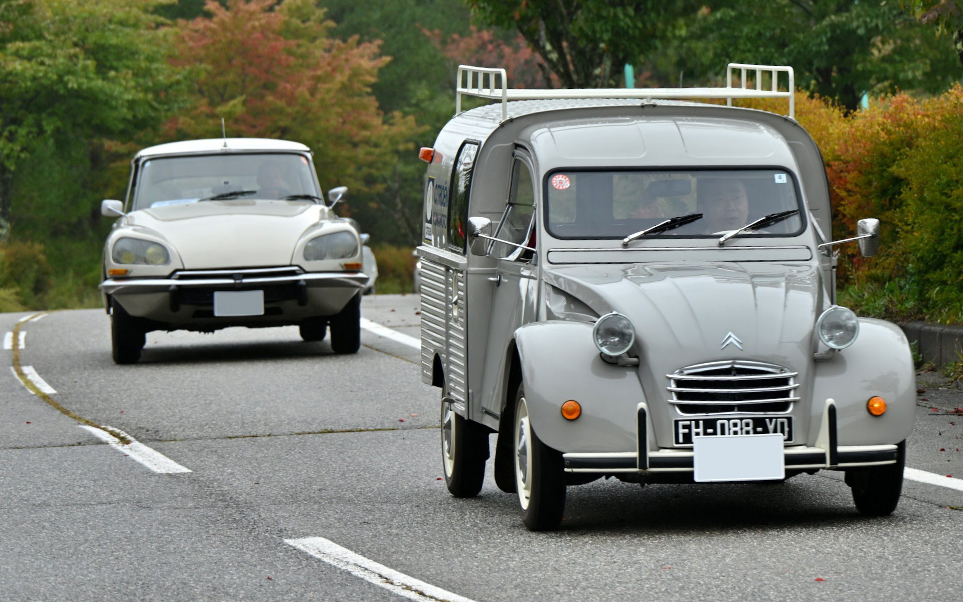 パレードでは、先導車に続いて2CVフルゴネットや宇宙船のようなDSが入ってきた