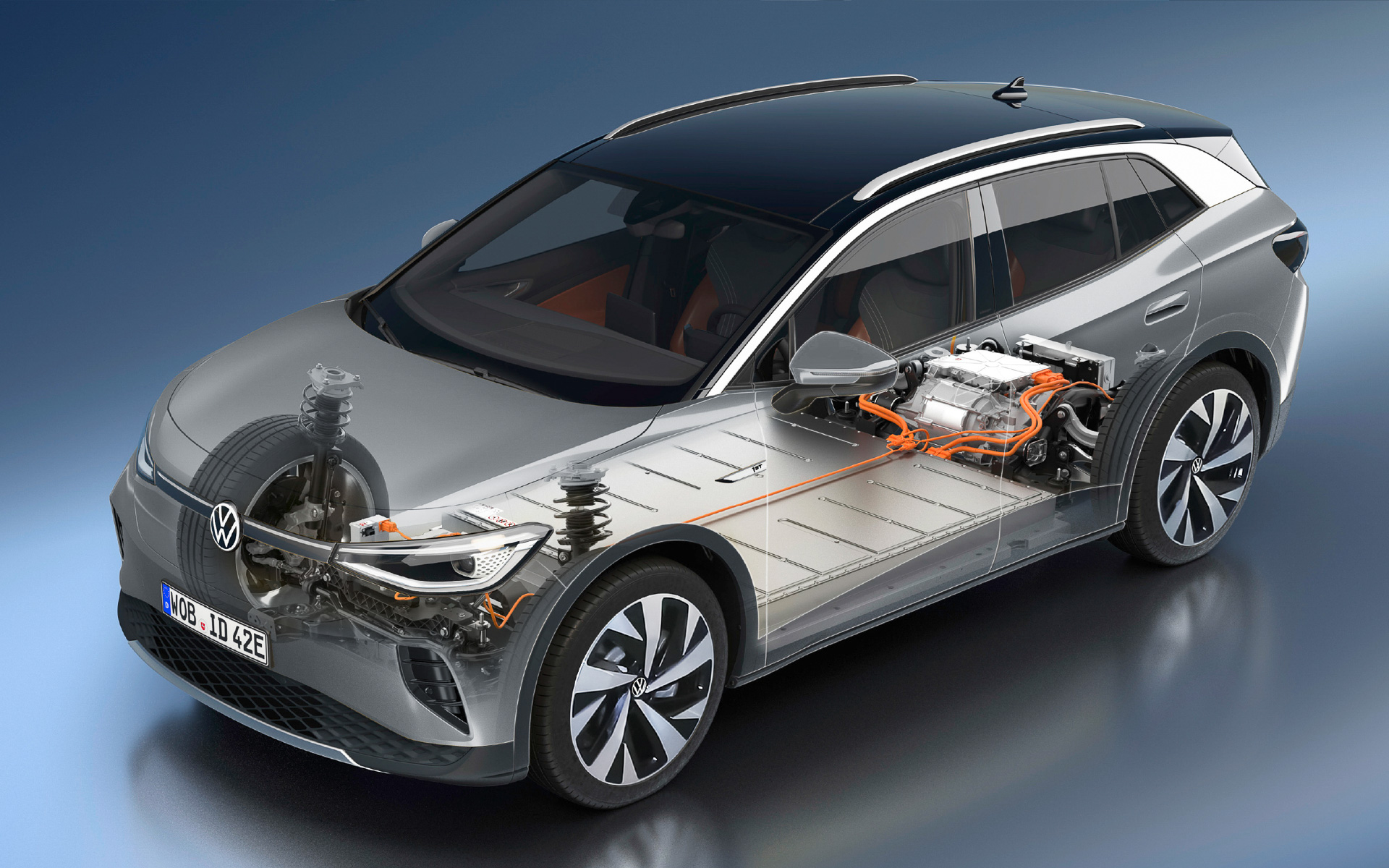 BEV専用アーキテクチャー「MEB（モジュラー エレクトリックドライブ マトリックス）」を採用。モーターを後軸上にレイアウトして後輪を駆動する