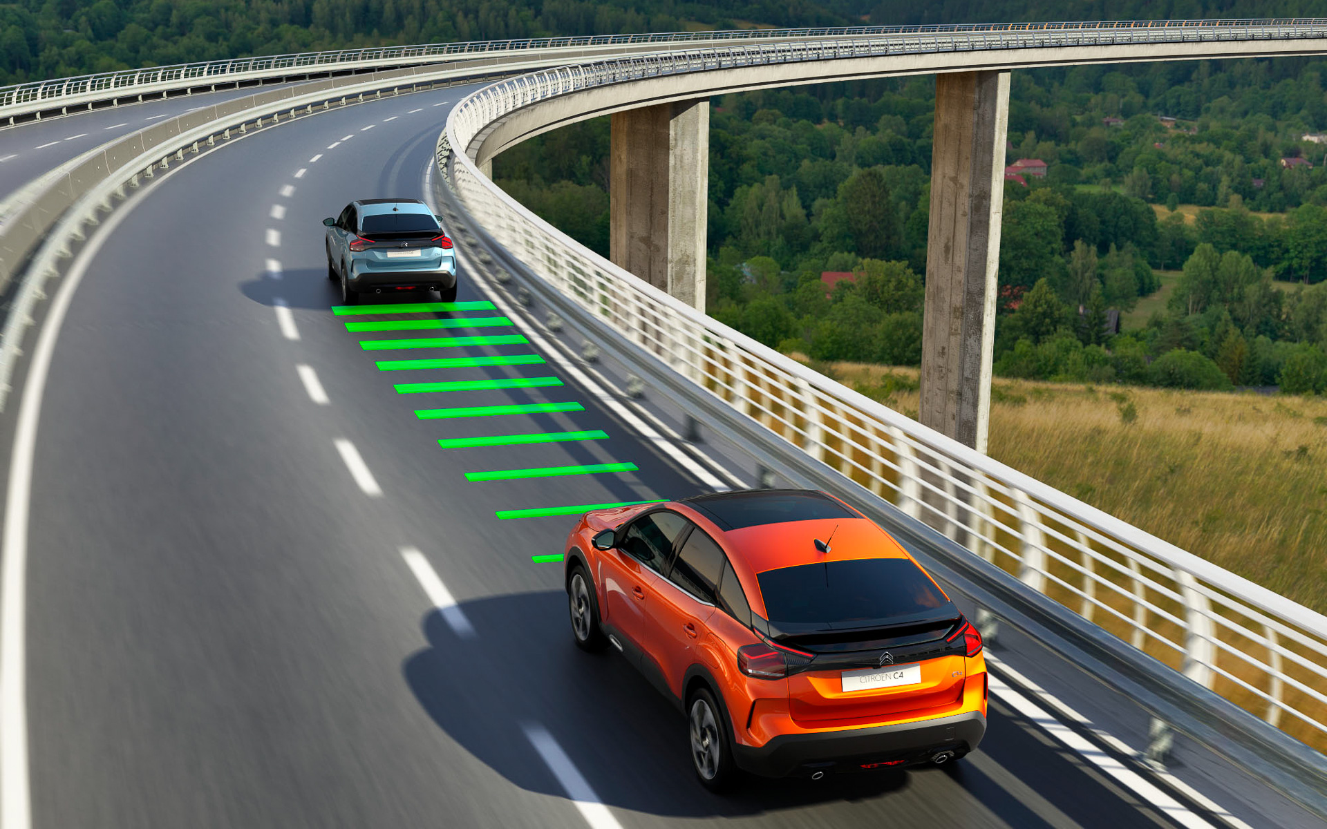 「アクティブクルーズコントロール」の作動イメージ