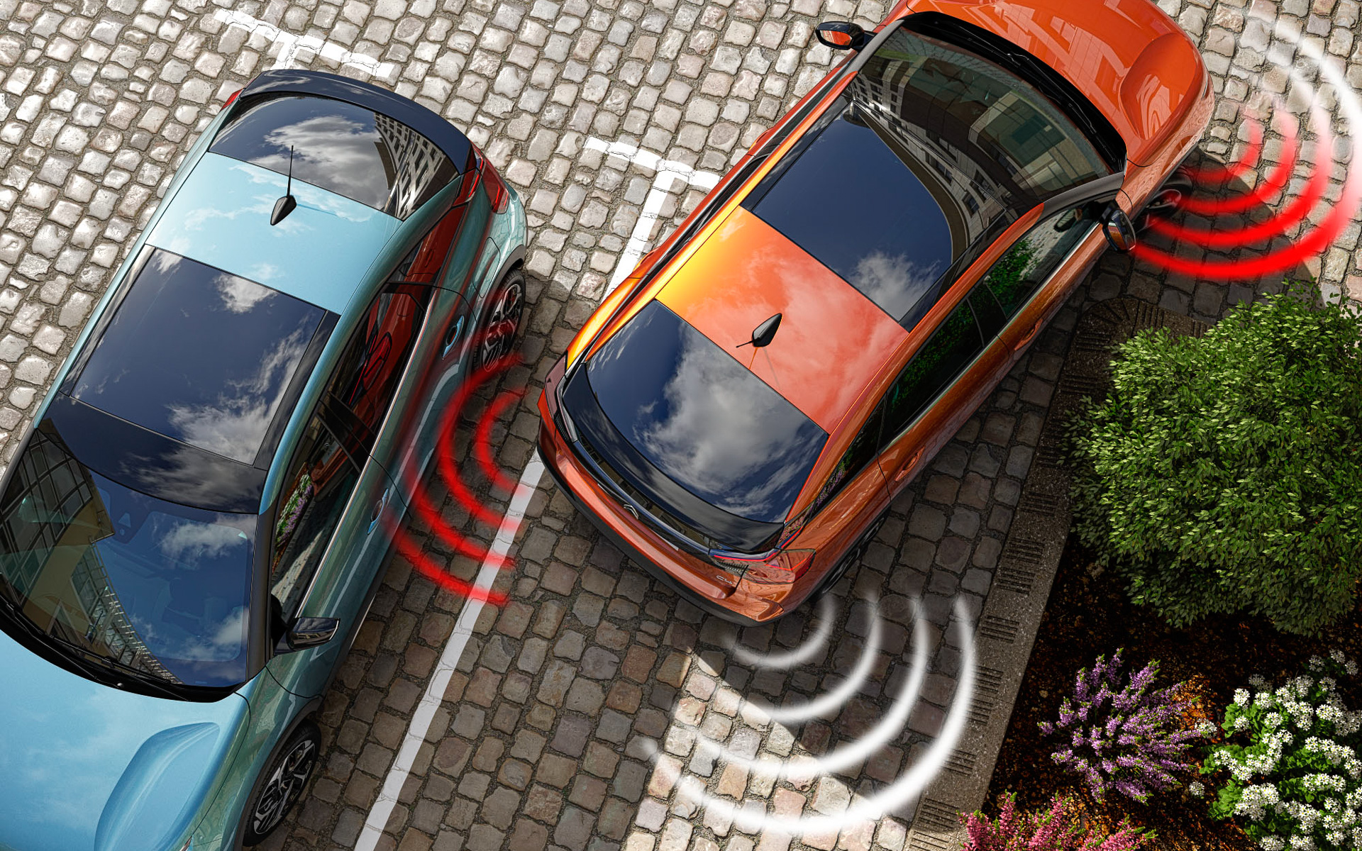 「フロント＆バックソナー（フランクガード付）」の作動イメージ