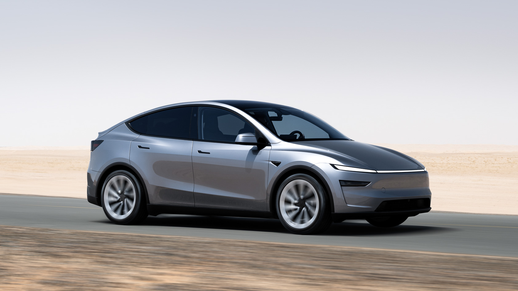 モデル Yの走行イメージ。ロングレンジAWDは最高速201km/h、0-100km/h加速4.3秒を達成する